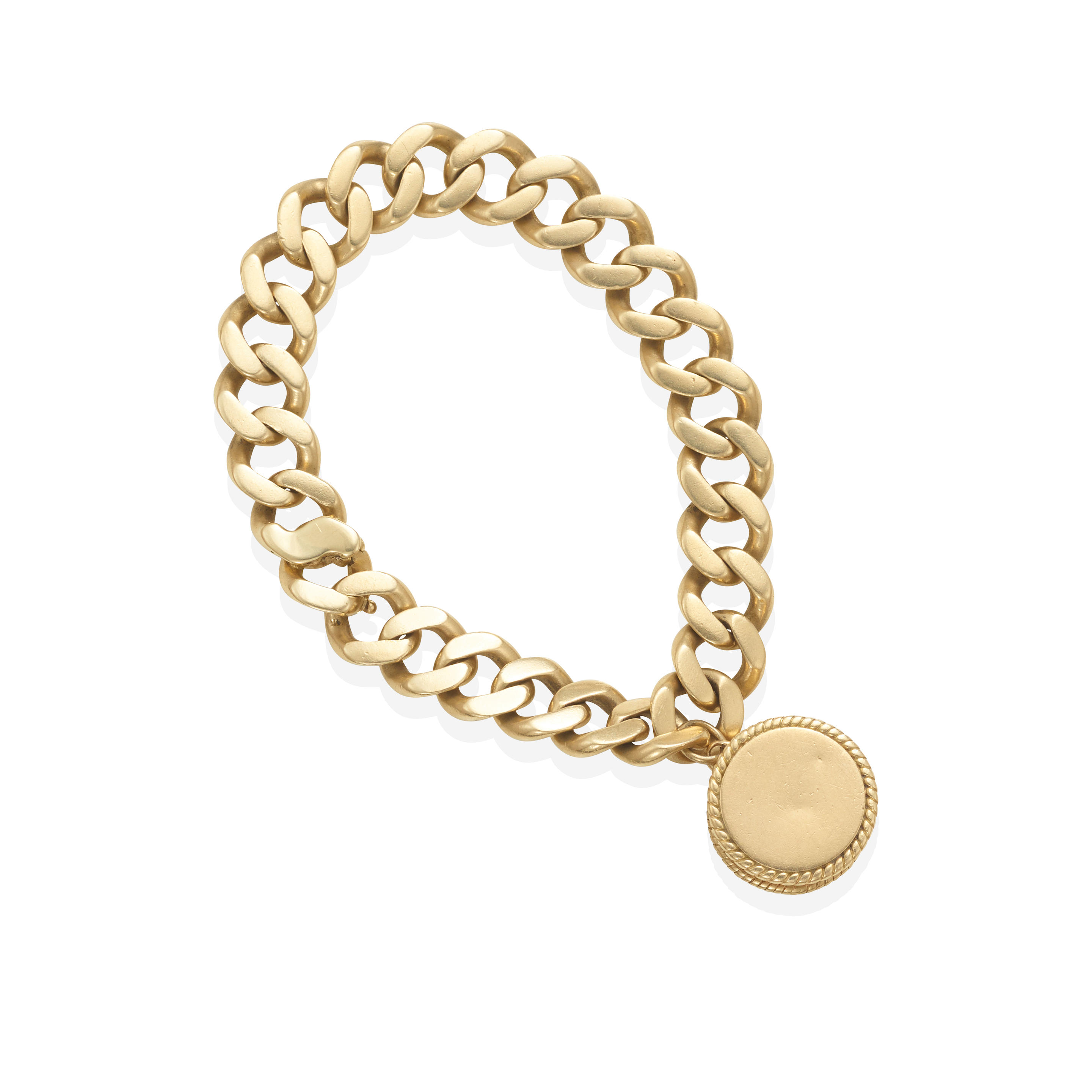 Appraisal: A K GOLD BRACELET AND CHARM A curb link bracelet