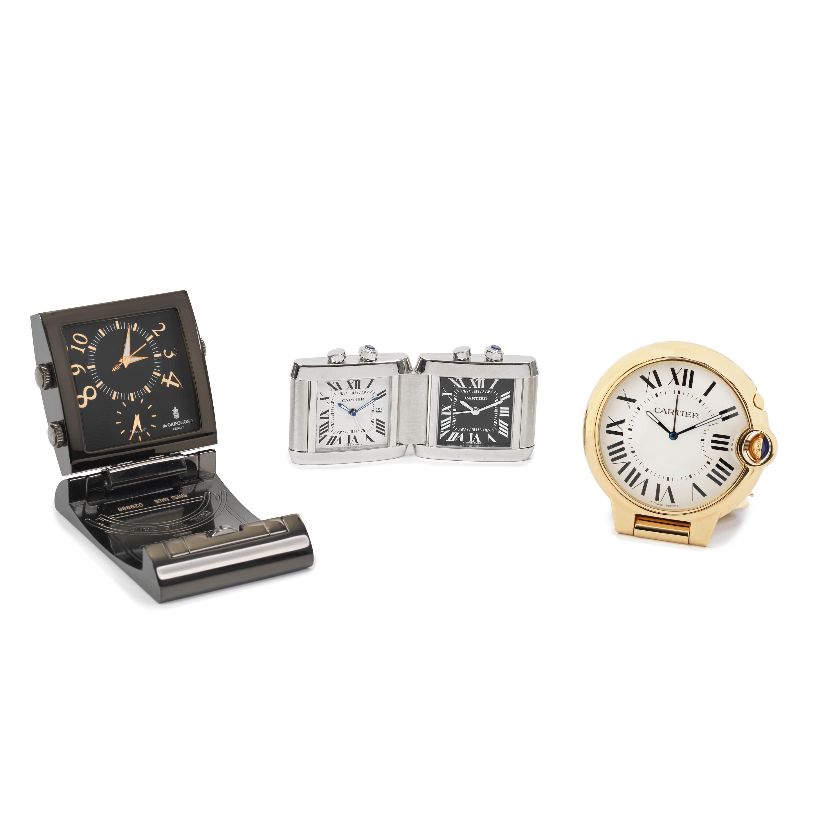 Appraisal: CARTIER AND DE GRISOGONO A LOT OF THREE DESK CLOCKS