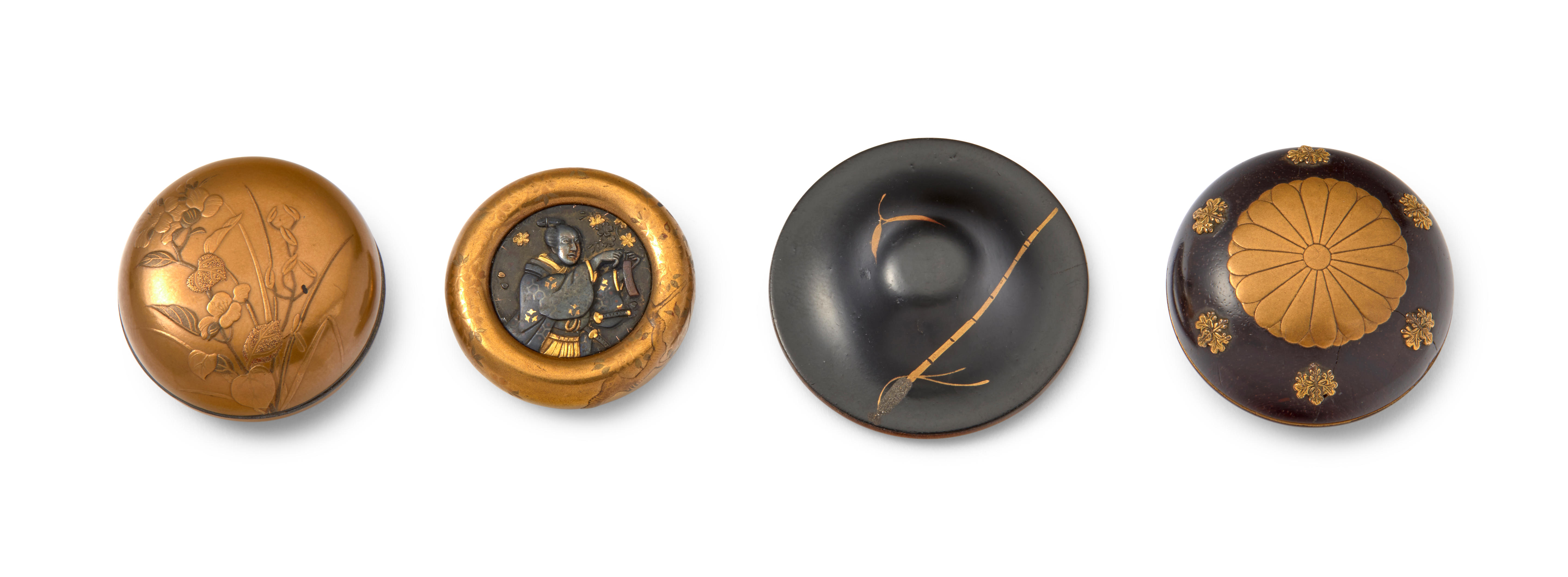 Appraisal: A GROUP OF FOUR LACQUER NETSUKE Meiji era - late