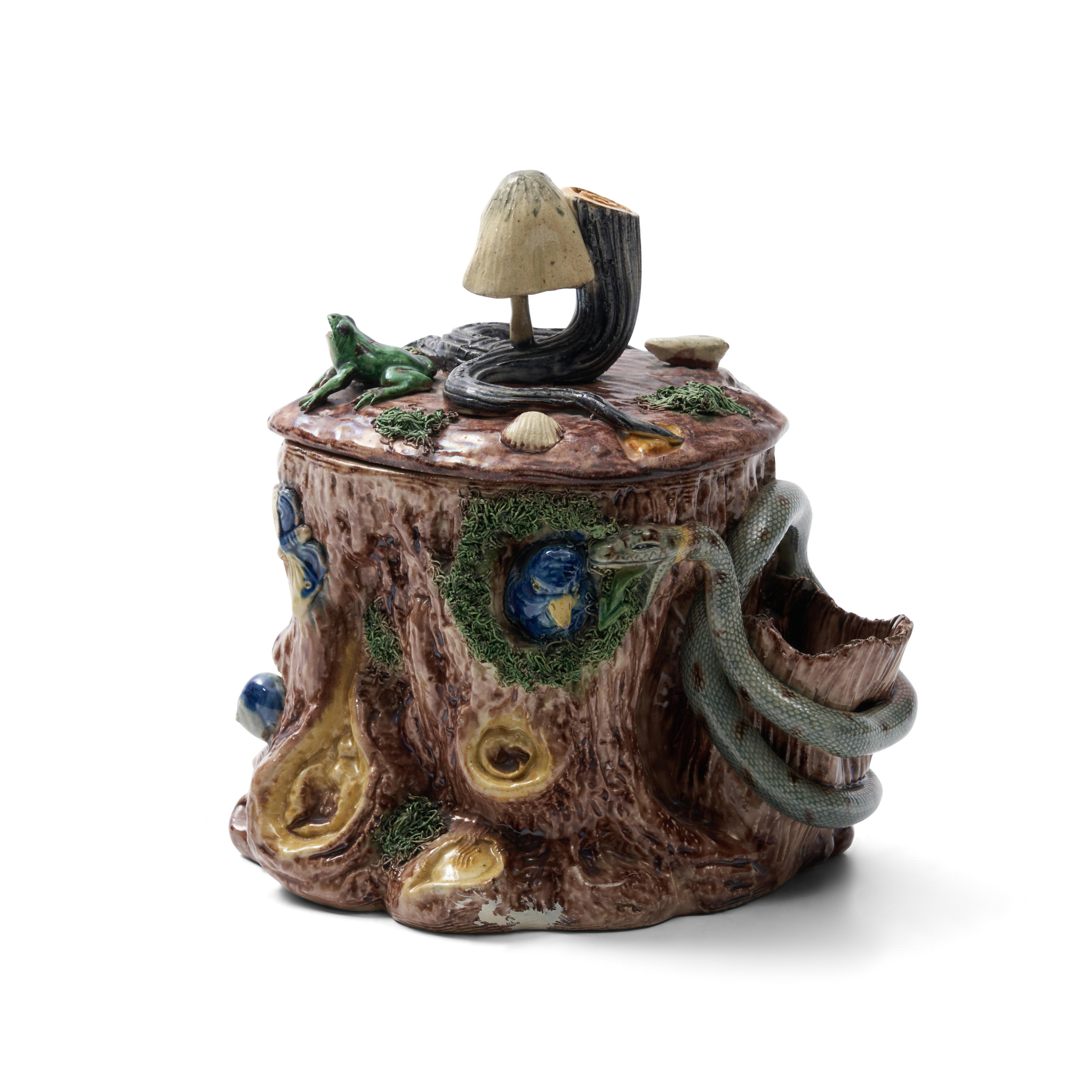 Appraisal: PALISSY WARE EARTHENWARE TOBACCO JAR AND COVER France c attributed