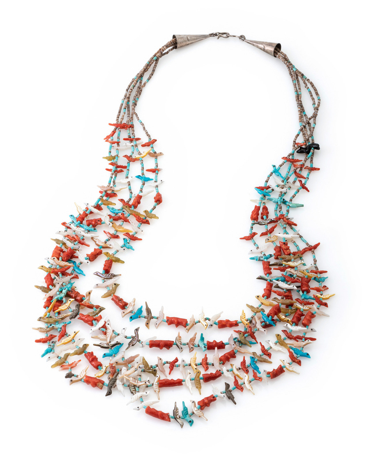 Appraisal: Zuni Multi-Strand Bird and Bear Fetish Necklace third quarter th