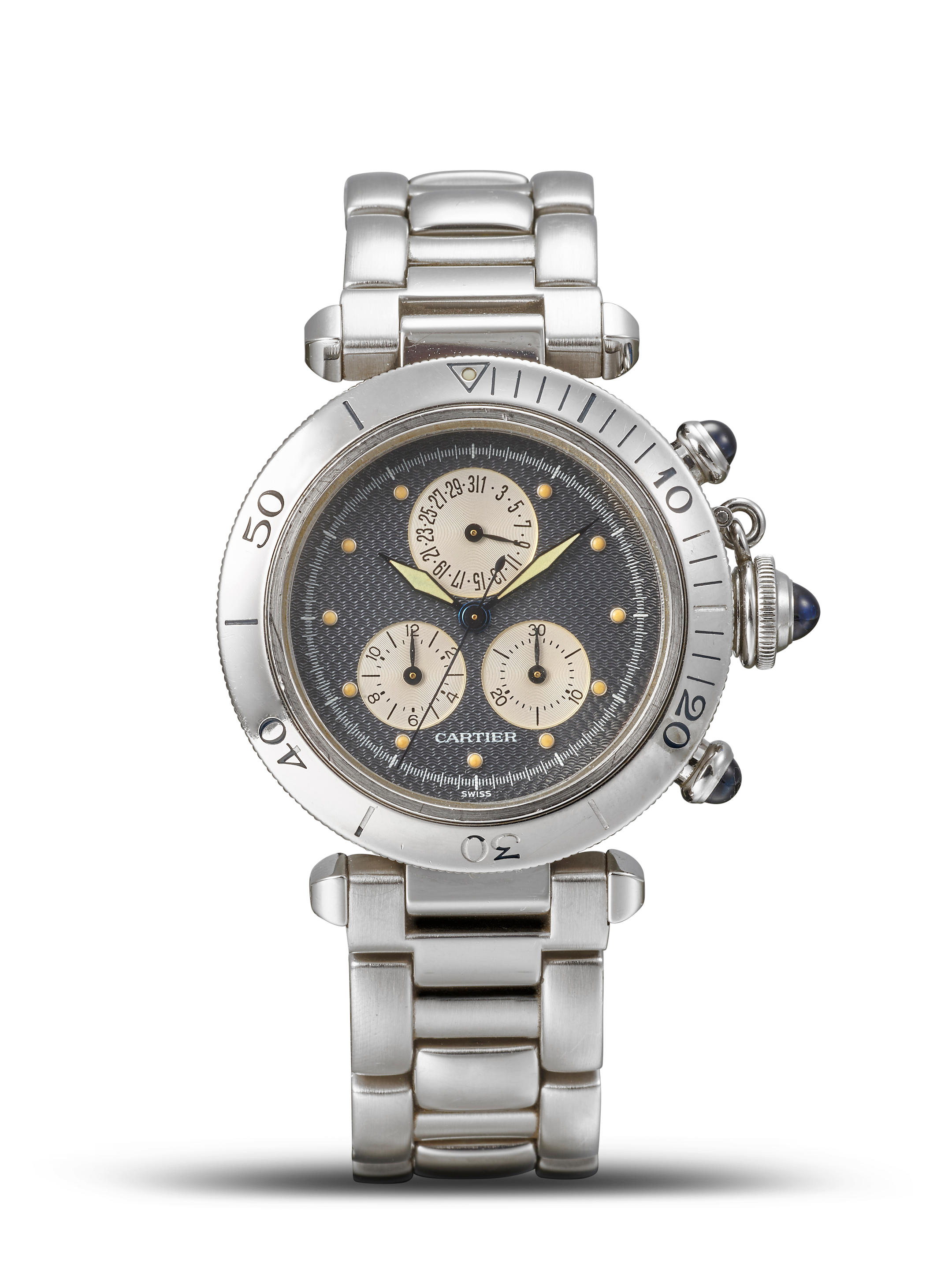 Appraisal: CARTIER PASHA REF A STAINLESS STEEL CHRONOGRAPH BRACELET WATCH WITH