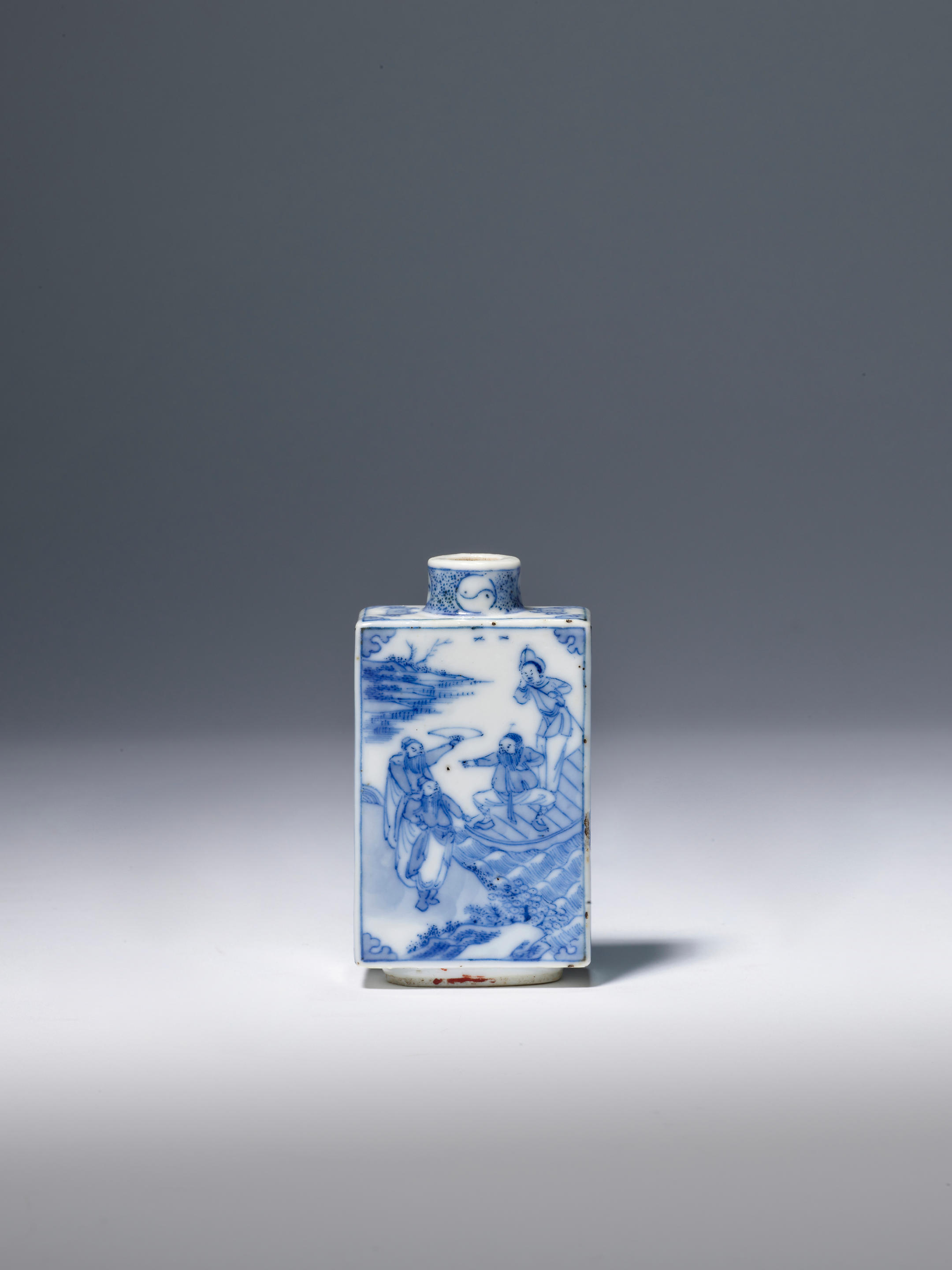 Appraisal: A RARE BLUE AND WHITE RECTANGULAR SNUFF BOTTLE Xianfeng two-character