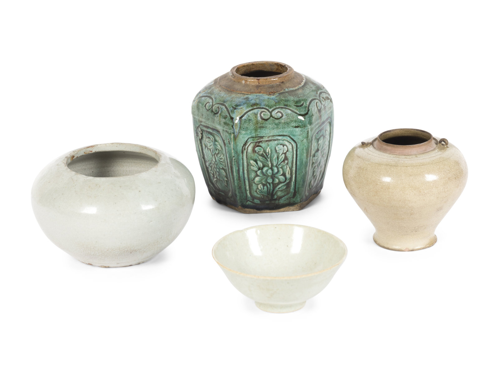 Appraisal: Four Chinese Monochrome Glazed Stoneware and Porcelain Wares th Century