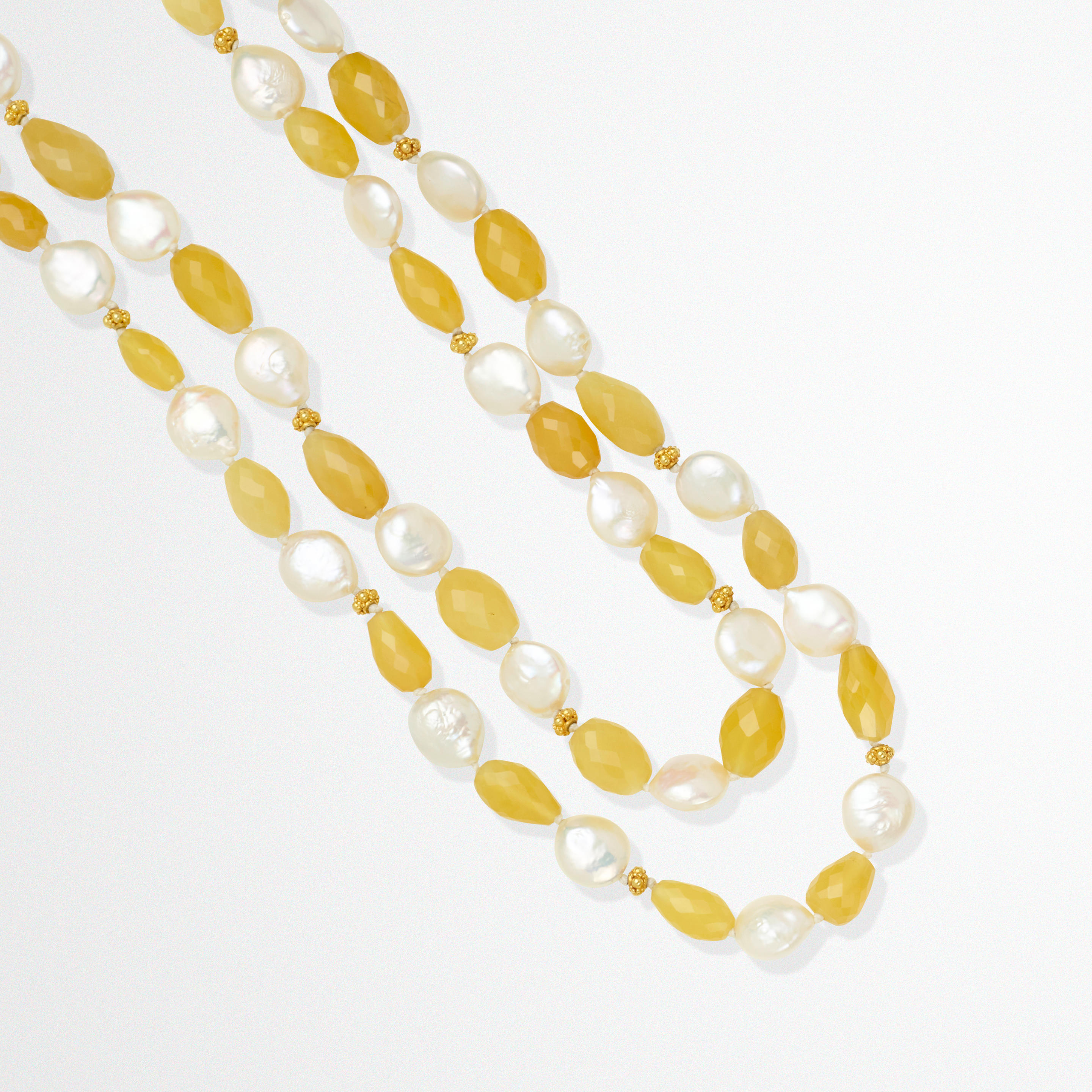 Appraisal: YELLOW OPAL PEARL AND HIGH-KARAT GOLD NECKLACE A necklace with