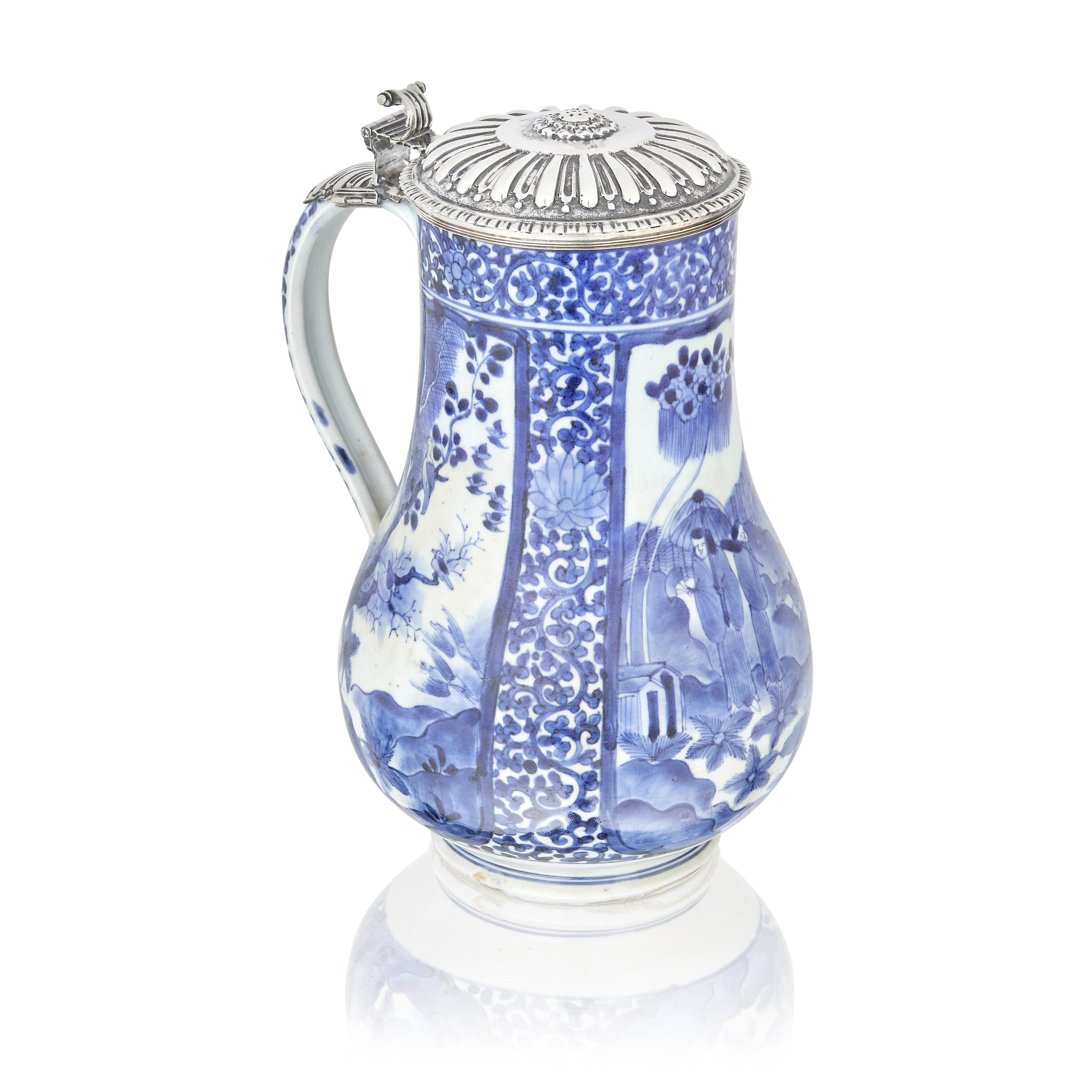 Appraisal: A DUTCH SILVER MOUNTED JAPANESE BLUE AND WHITE PORCELAIN TANKARD