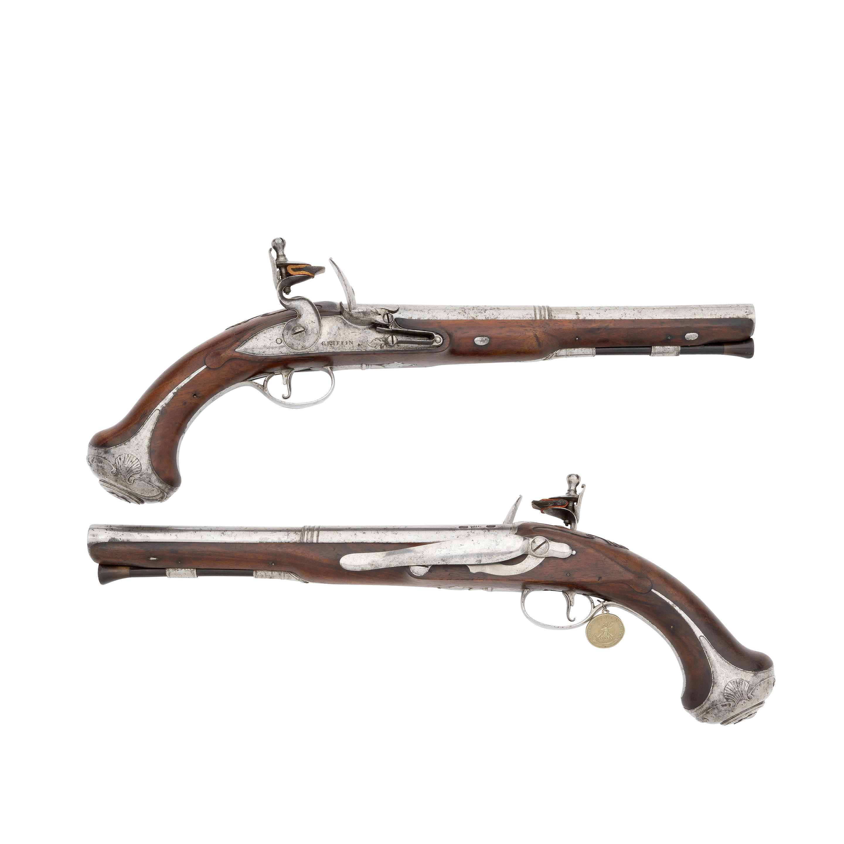 Appraisal: A PAIR OF -BORE FLINTLOCK BELT OR OFFICER'S PISTOLS BY