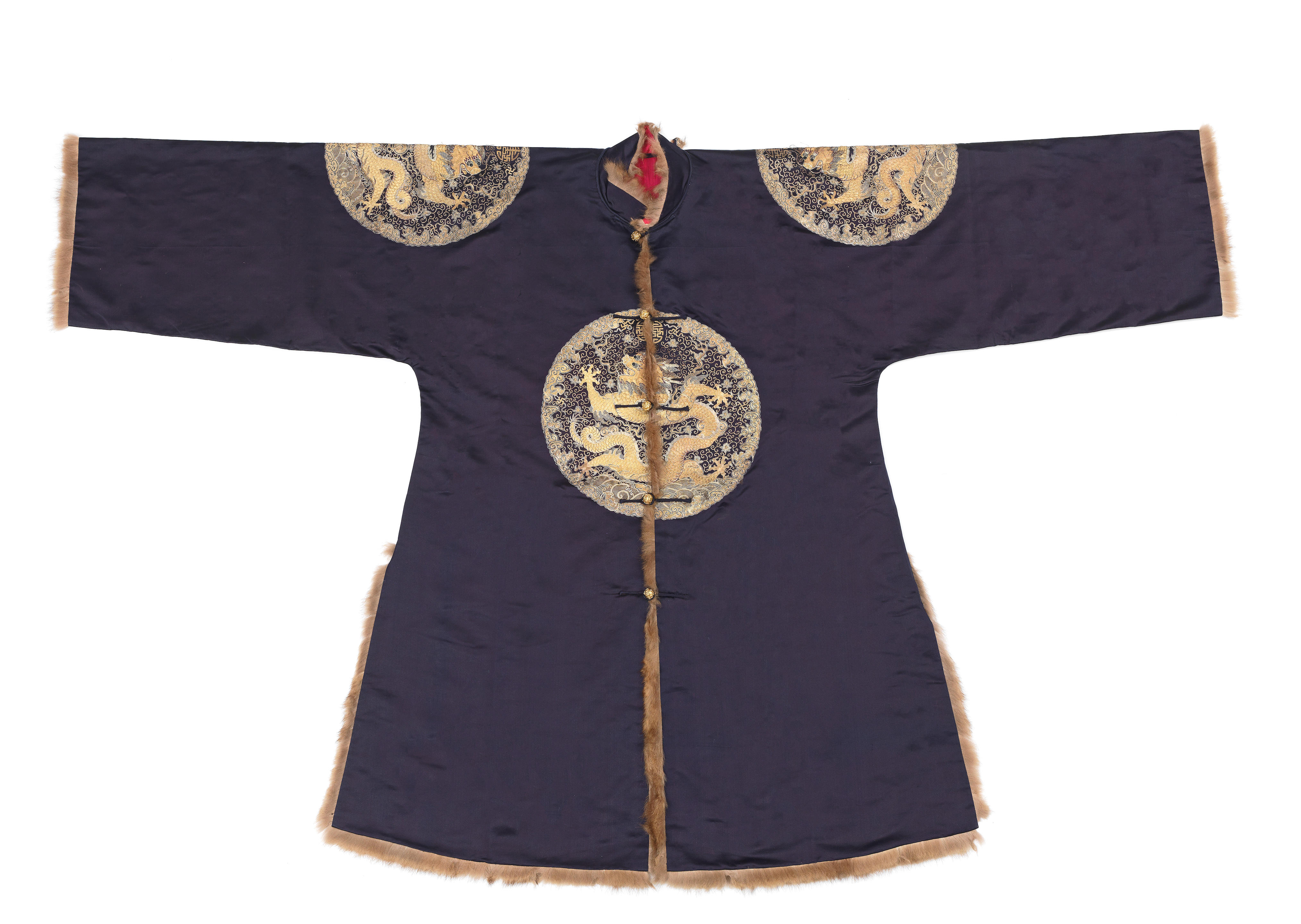 Appraisal: AN IMPERIAL MIDNIGHT-BLUE GROUND FUR-TRIMMED SILK SURCOAT BUFU th century