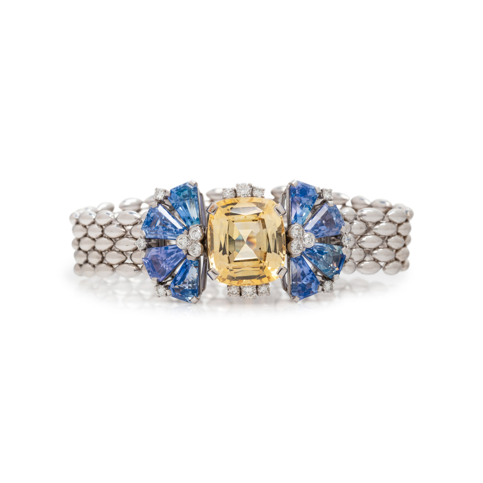 Appraisal: MULTICOLOR UNHEATED CEYLON SAPPHIRE AND DIAMOND BRACELET Fancy brick link