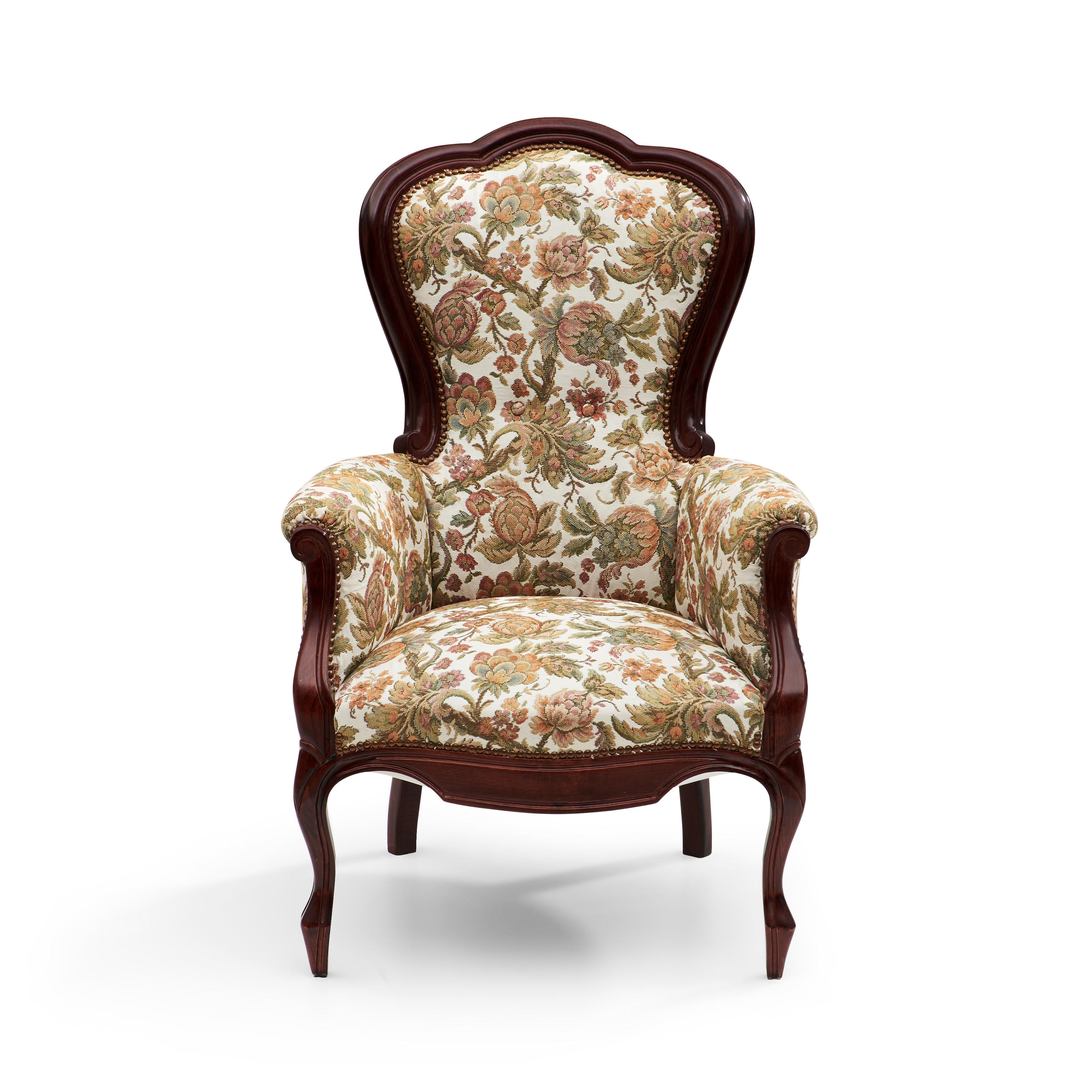 Appraisal: REPRODUCTION VICTORIAN MAHOGANY AND UPHOLSTERY ARMCHAIR with molded back and