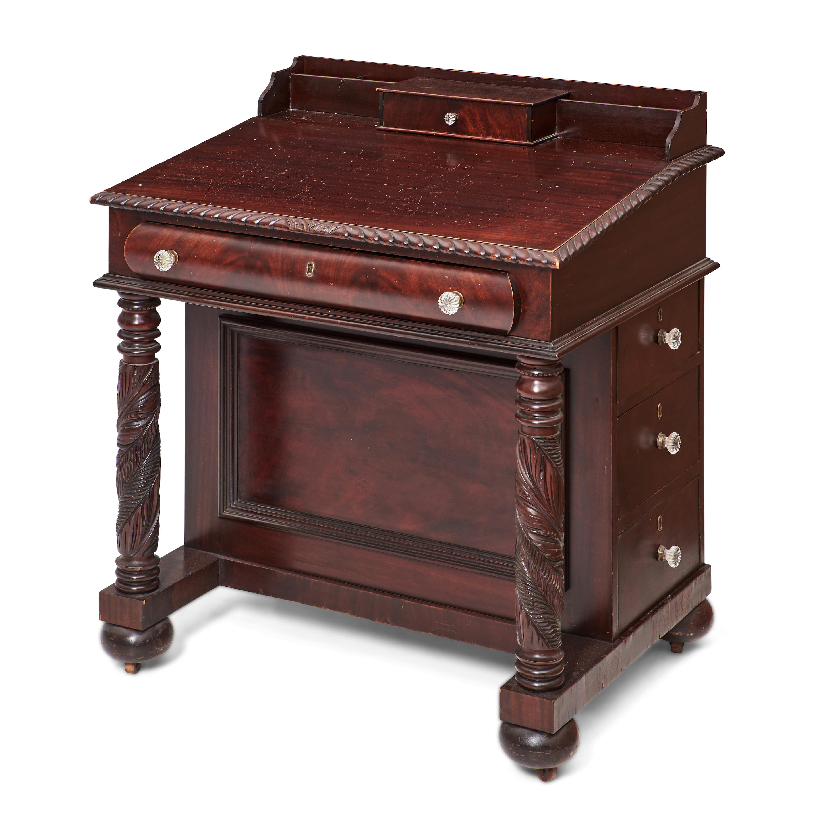 Appraisal: MAHOGANY DAVENPORT STYLE DESK early th century three quarter gallery