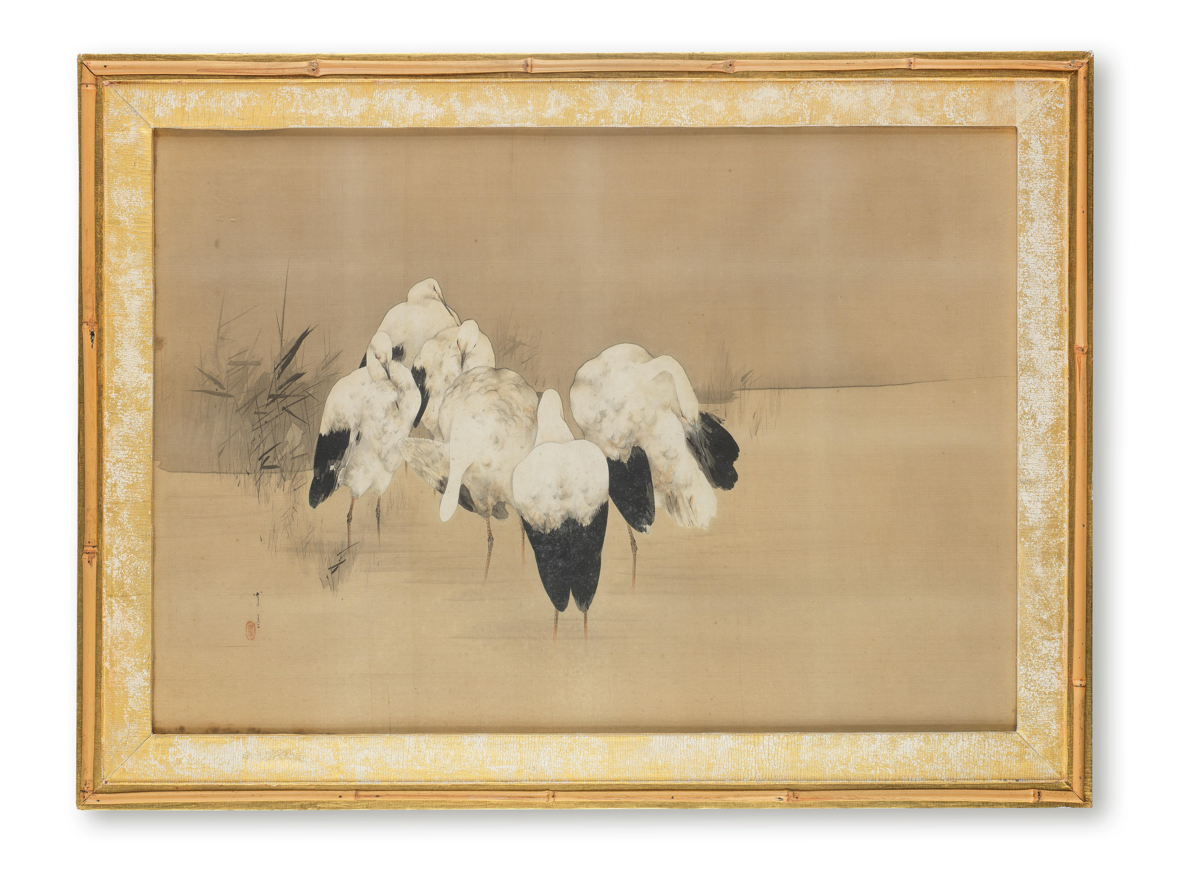 Appraisal: WATANABE SEITEI - Egrets in a Pond Meiji era -