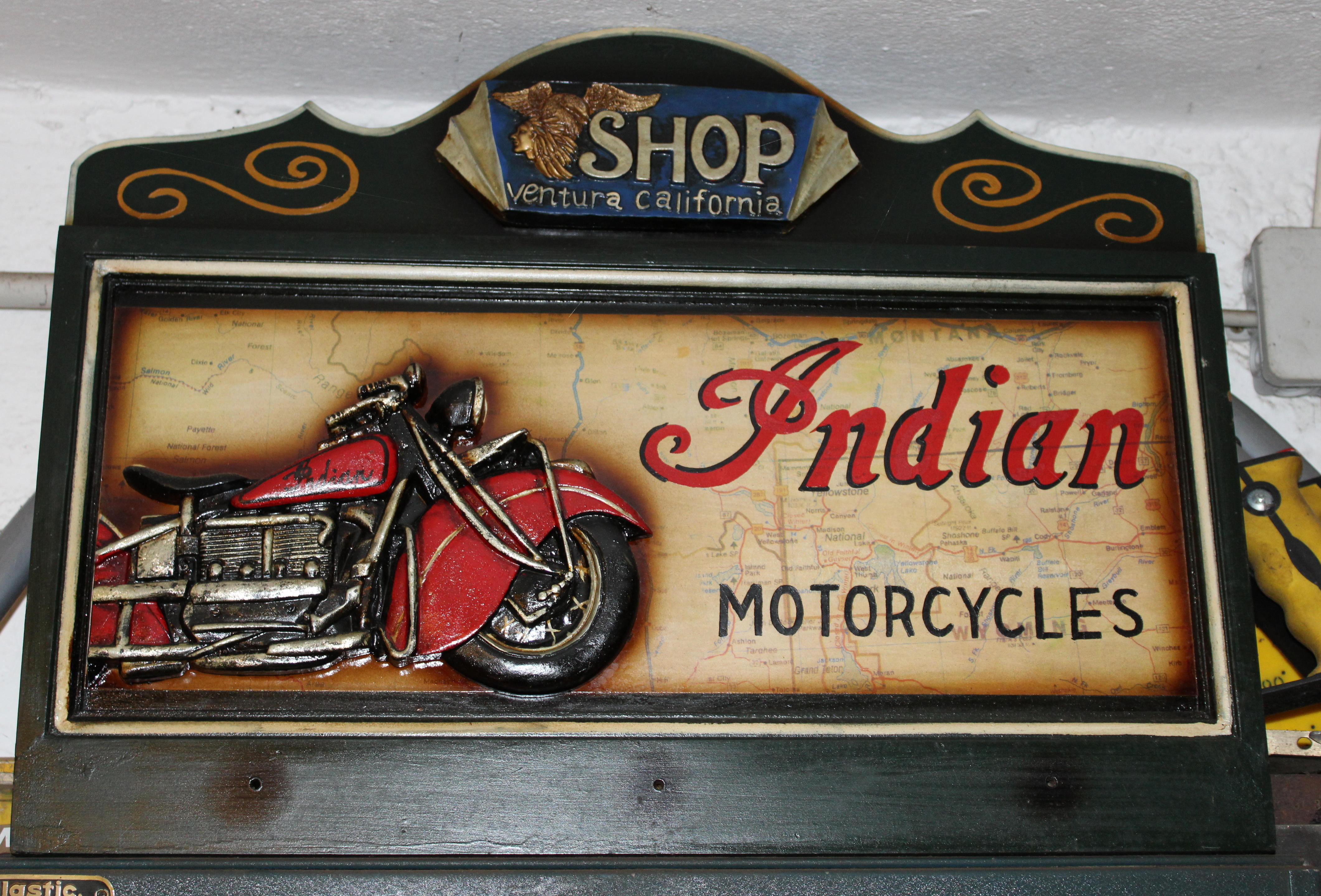 Appraisal: FOUR REPLICA MOTORCYCLE SIGNS for Vincent Caudell Achen and Indian