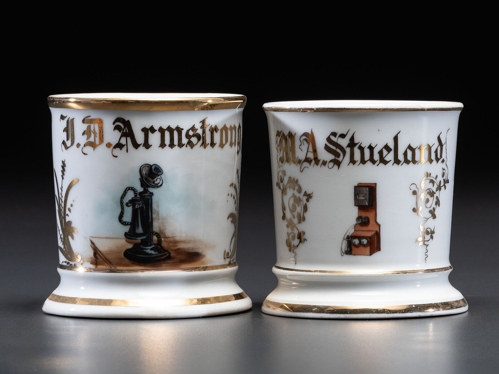 Appraisal: Two Telephone Operator or Salesmen's Porcelain Occupational Shaving Mugs Late