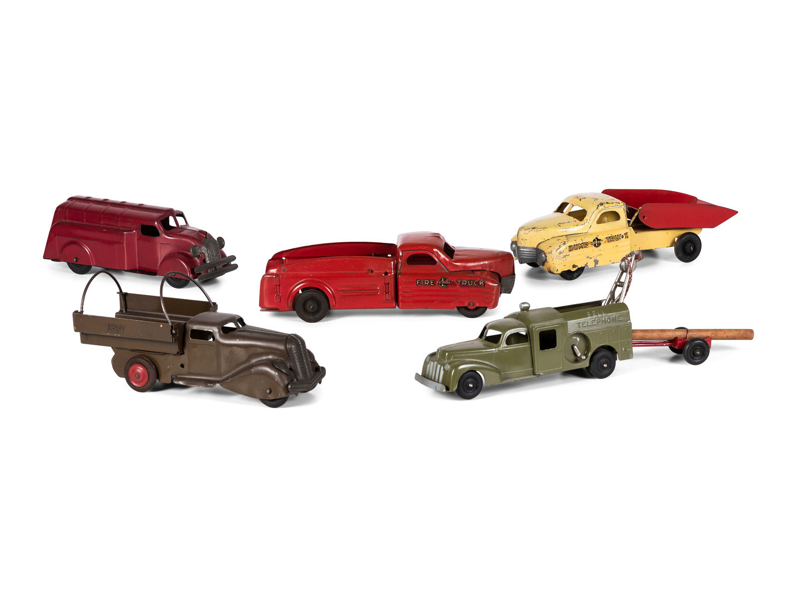 Appraisal: Five Pressed Steel Toy Vehicles American Early th Century comprising