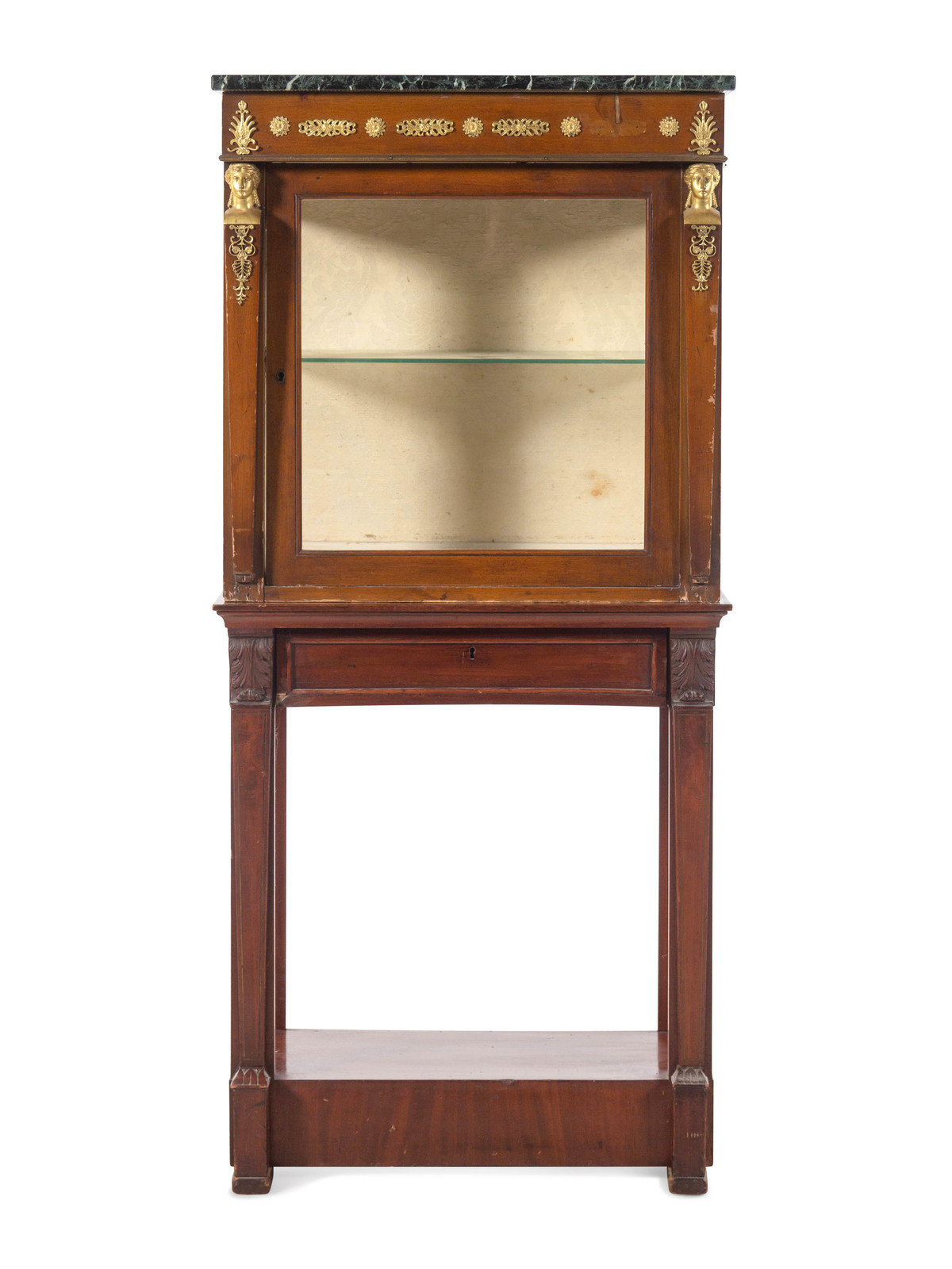 Appraisal: An Empire Style Gilt Bronze Mounted Mahogany Marble-Top Vitrine Cabinet