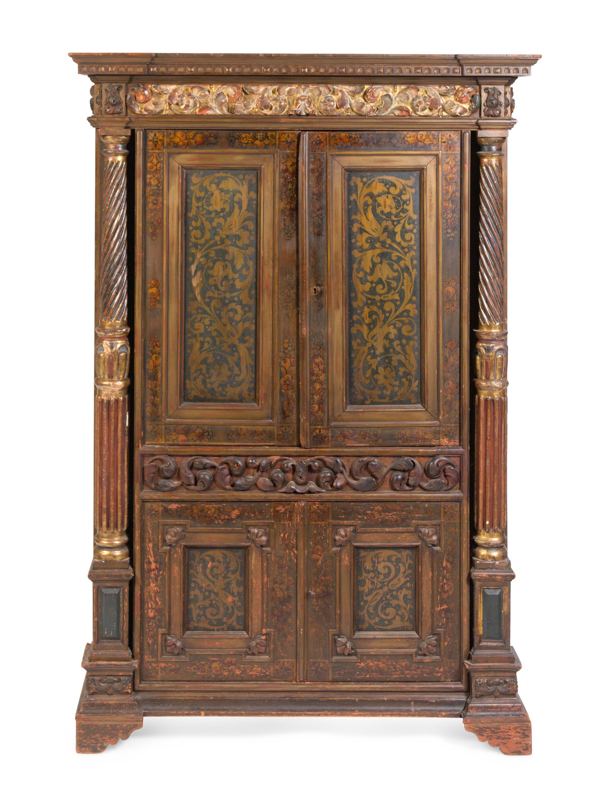 Appraisal: A Continental Painted and Parcel Gilt Secretary Cabinet th Century