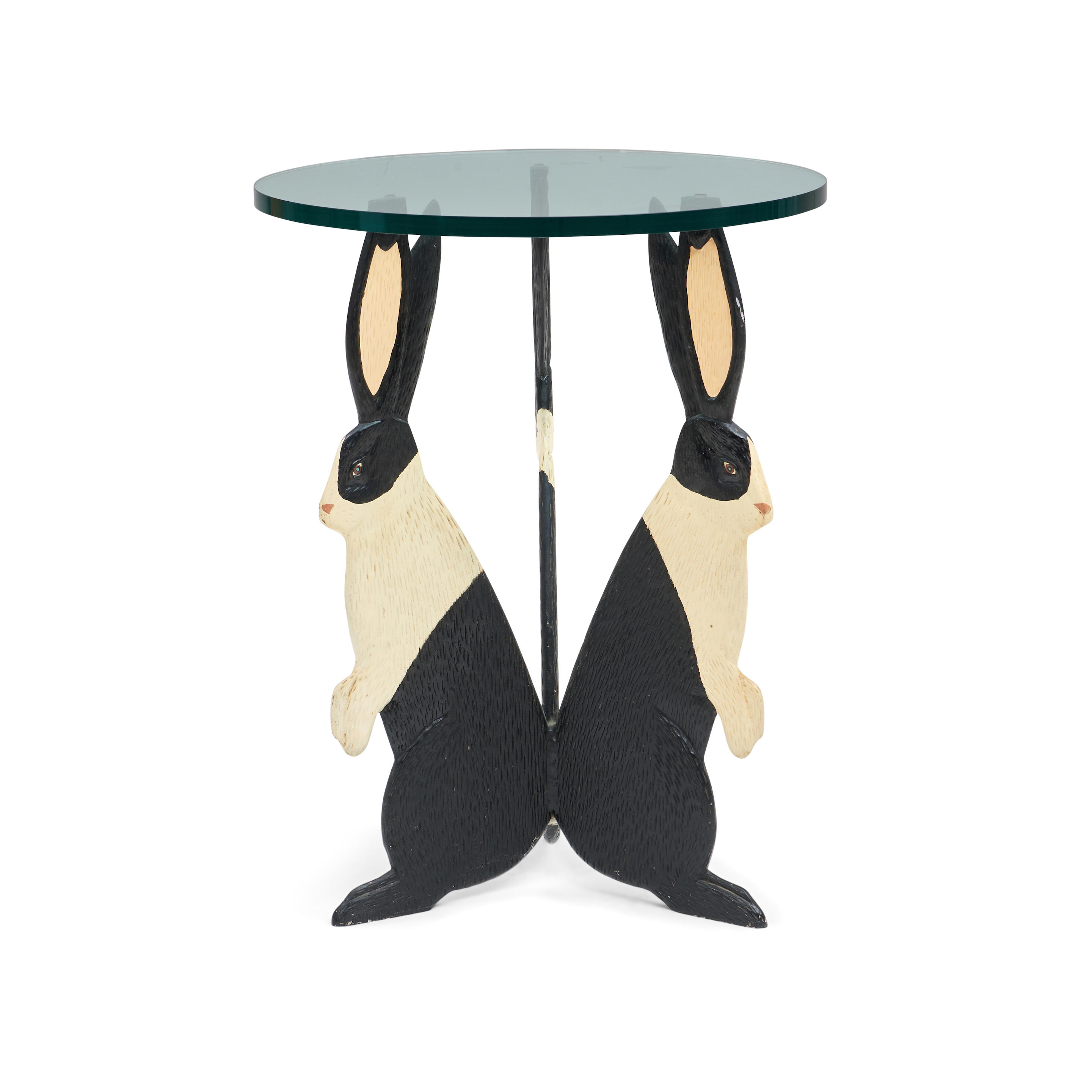 Appraisal: STEPHEN HUNECK - CAST IRON AND GLASS BUNNY RABBIT TABLE