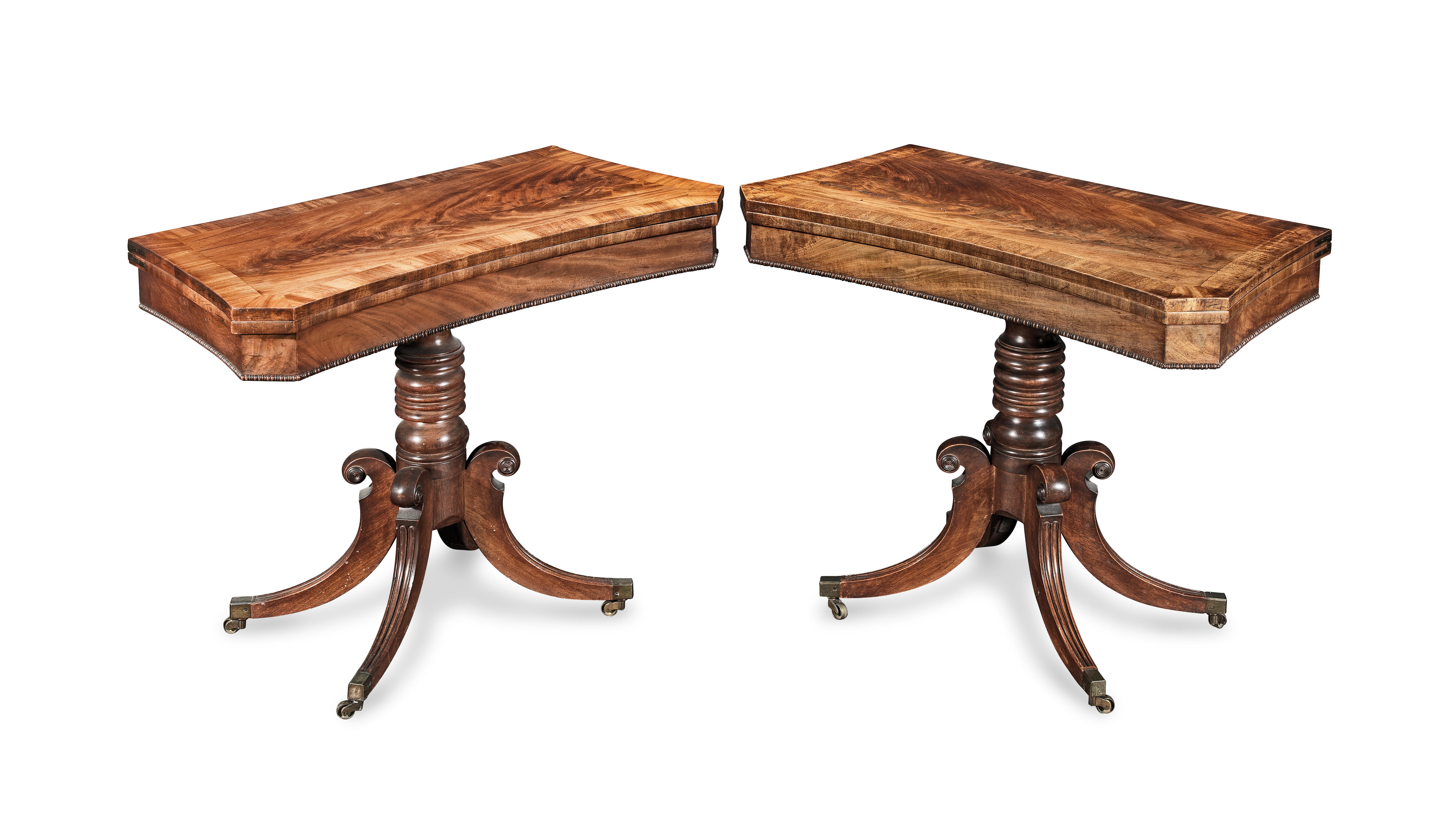 Appraisal: A PAIR OF GEORGE IV MAHOGANY CONCAVE-FRONT CARD TABLES Circa