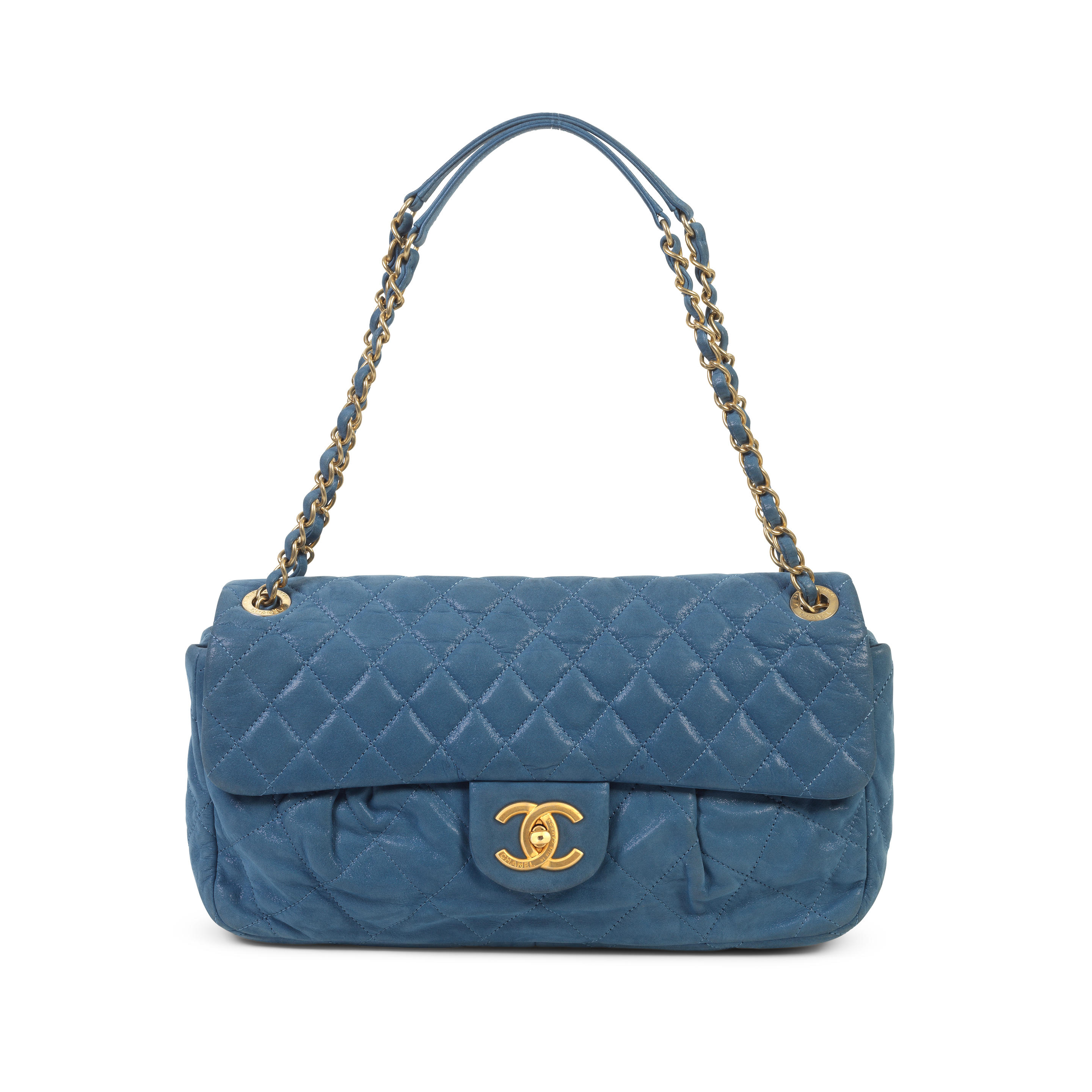 Appraisal: KARL LAGERFELD FOR CHANEL A BLUE IRIDESCENT CHIC QUILT FLAP