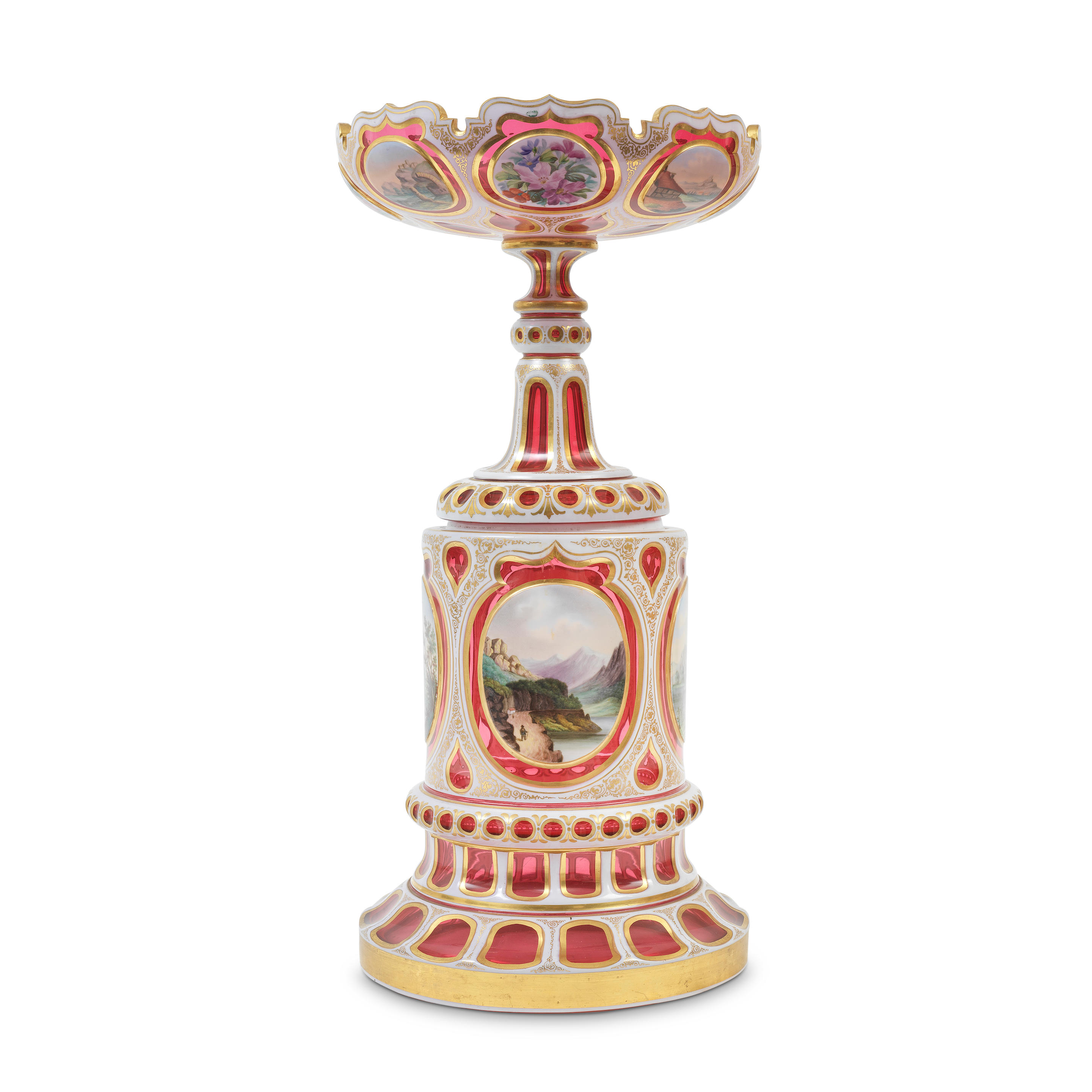 Appraisal: A LATE TH CENTURY BOHEMIAN OVERLAID RUBY GLASS TAZZA ON