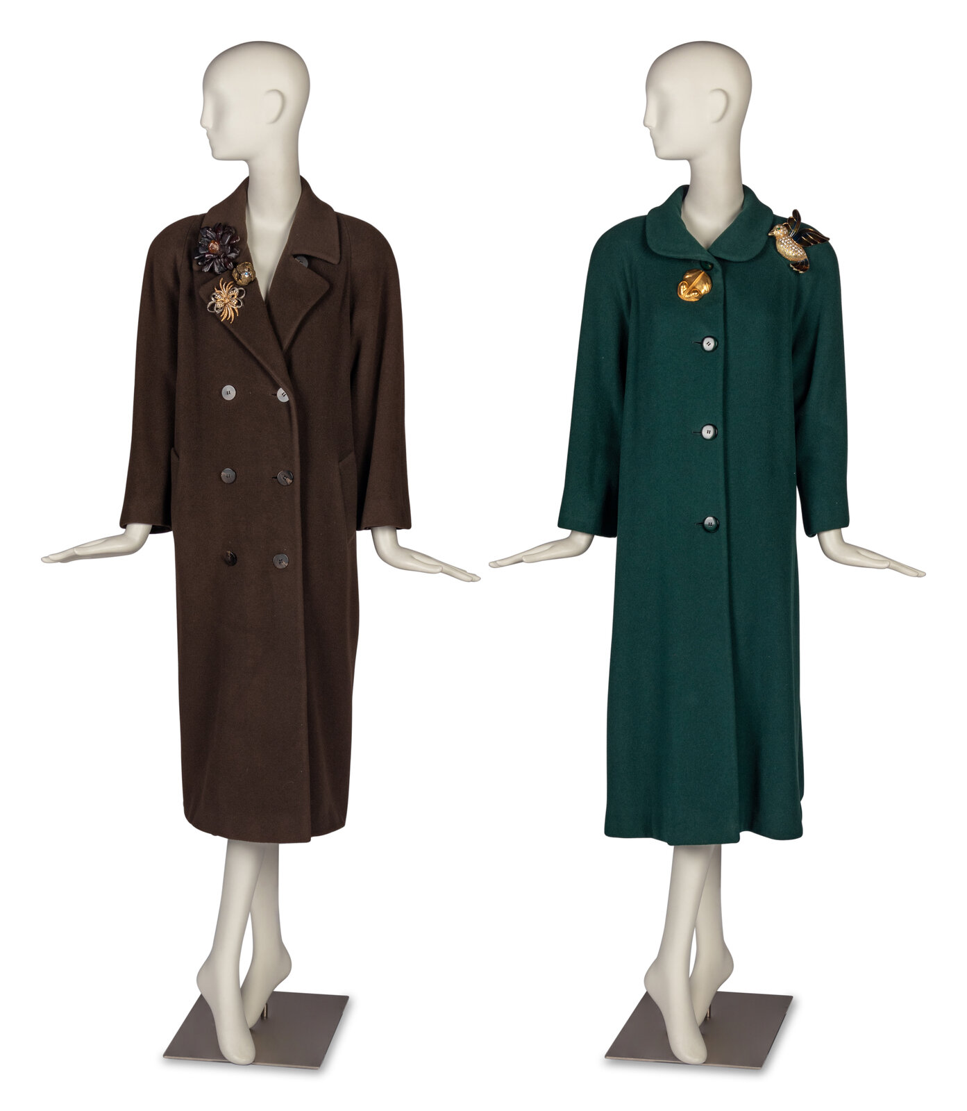 Appraisal: Two Rizik Brothers Winter Coats with a Collection of Brooches