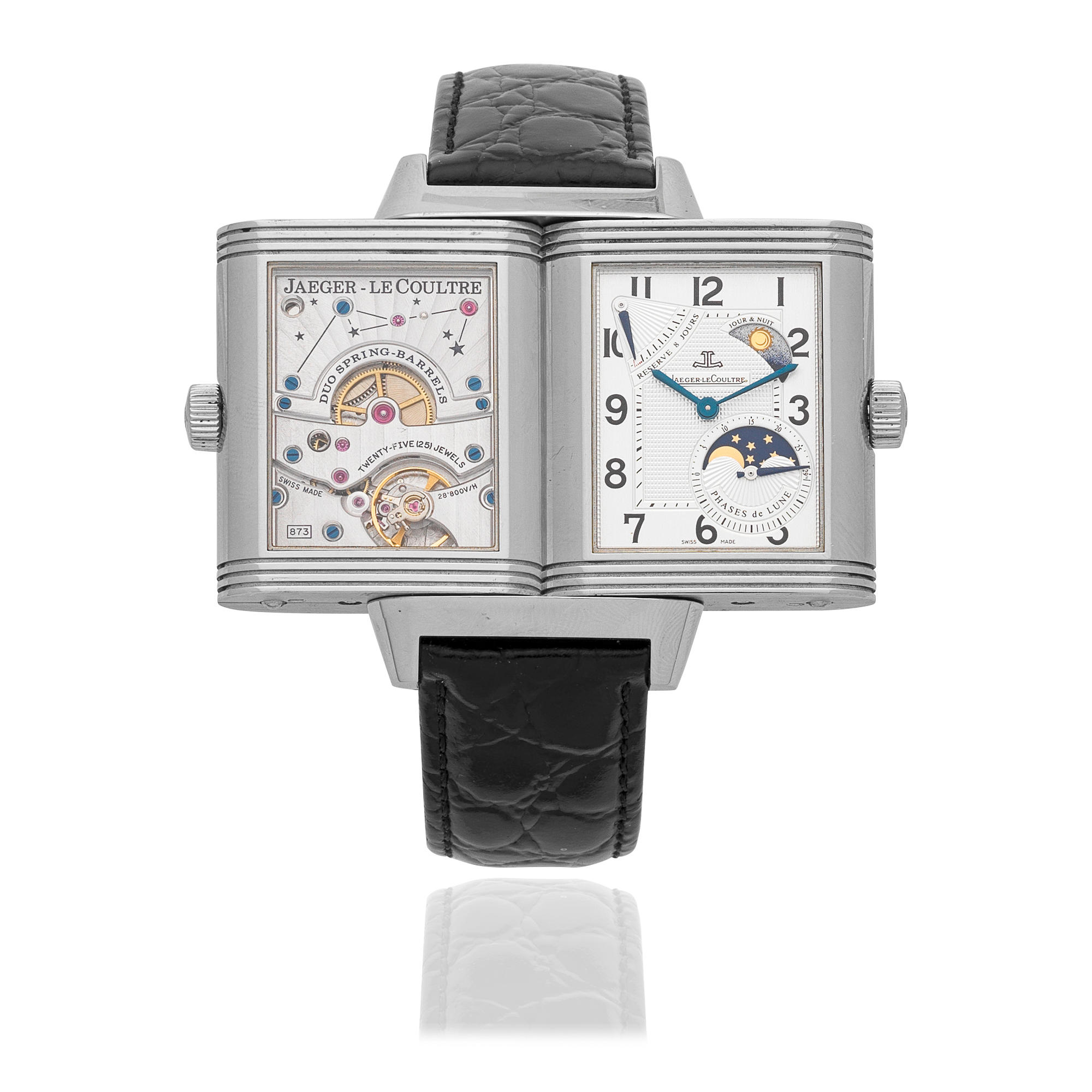 Appraisal: JAEGER-LECOULTRE A STAINLESS STEEL MANUAL WIND REVERSIBLE RECTANGULAR WRISTWATCH WITH