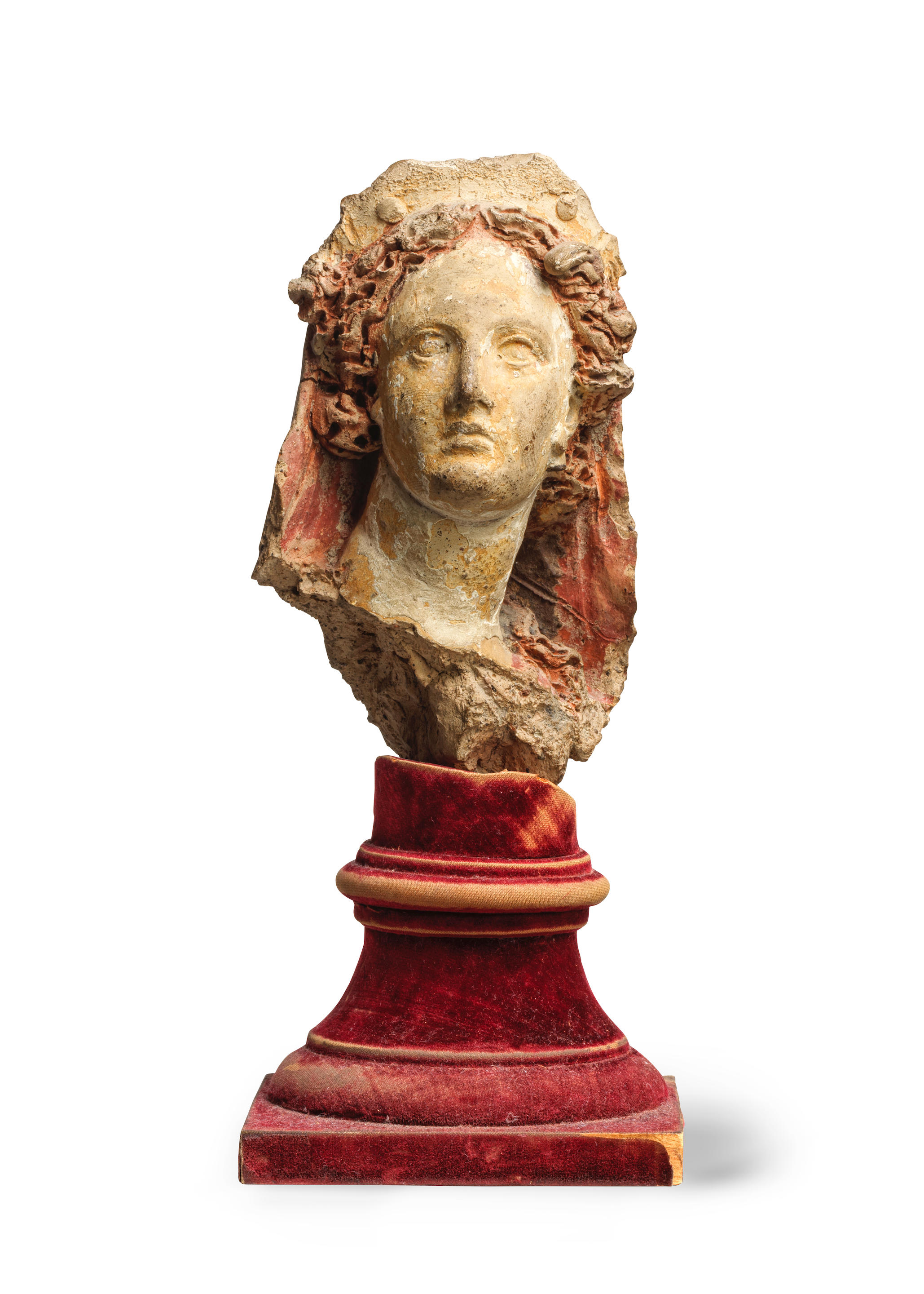 Appraisal: A GREEK POLYCHROME PAINTED TERRACOTTA HEAD OF A GODDESS A