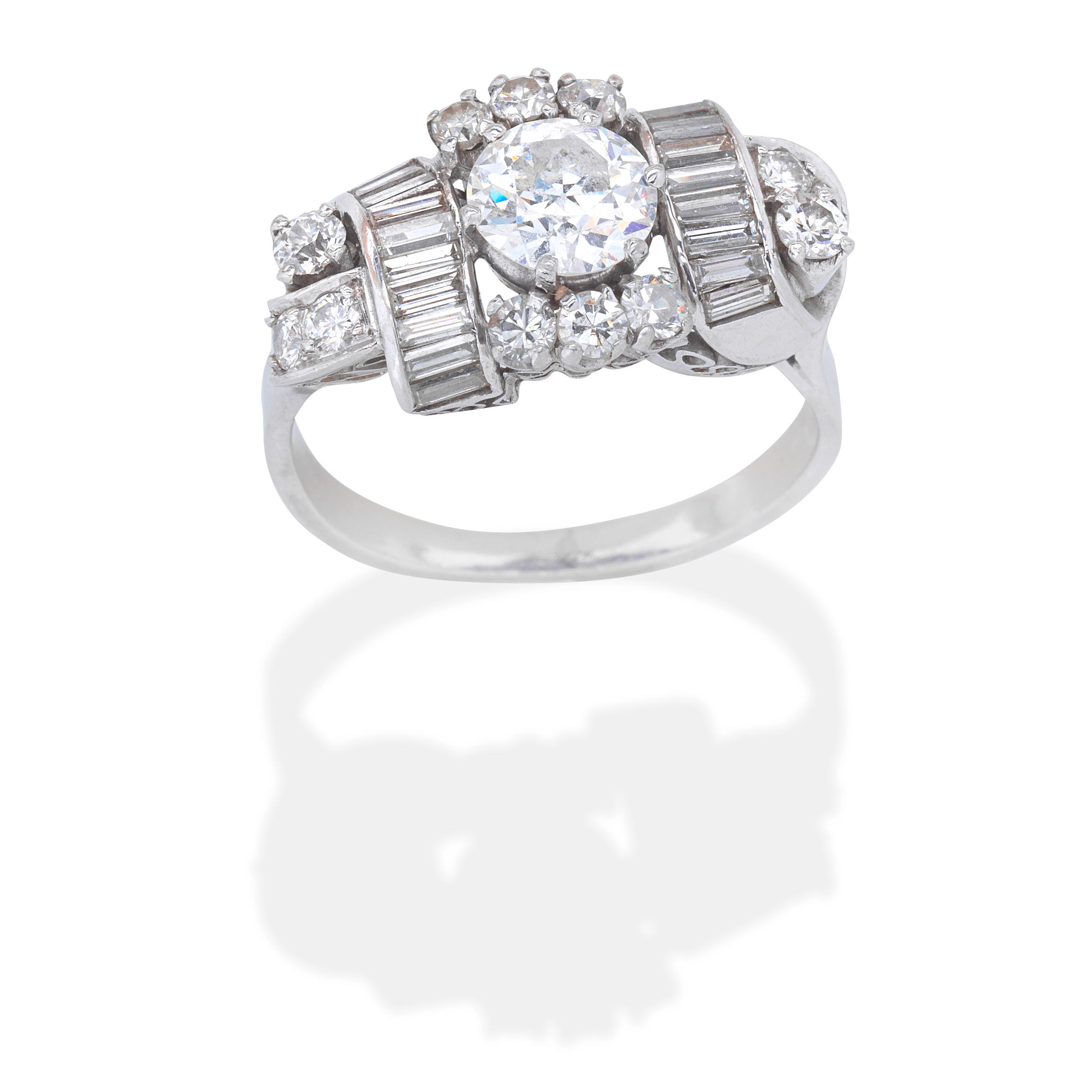 Appraisal: DIAMOND RING Old brilliant brilliant and baguette-cut diamonds principal diamond