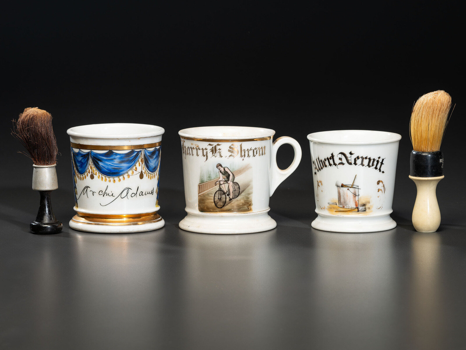 Appraisal: Three Porcelain Occupational Shaving Mugs Late th Early th Century