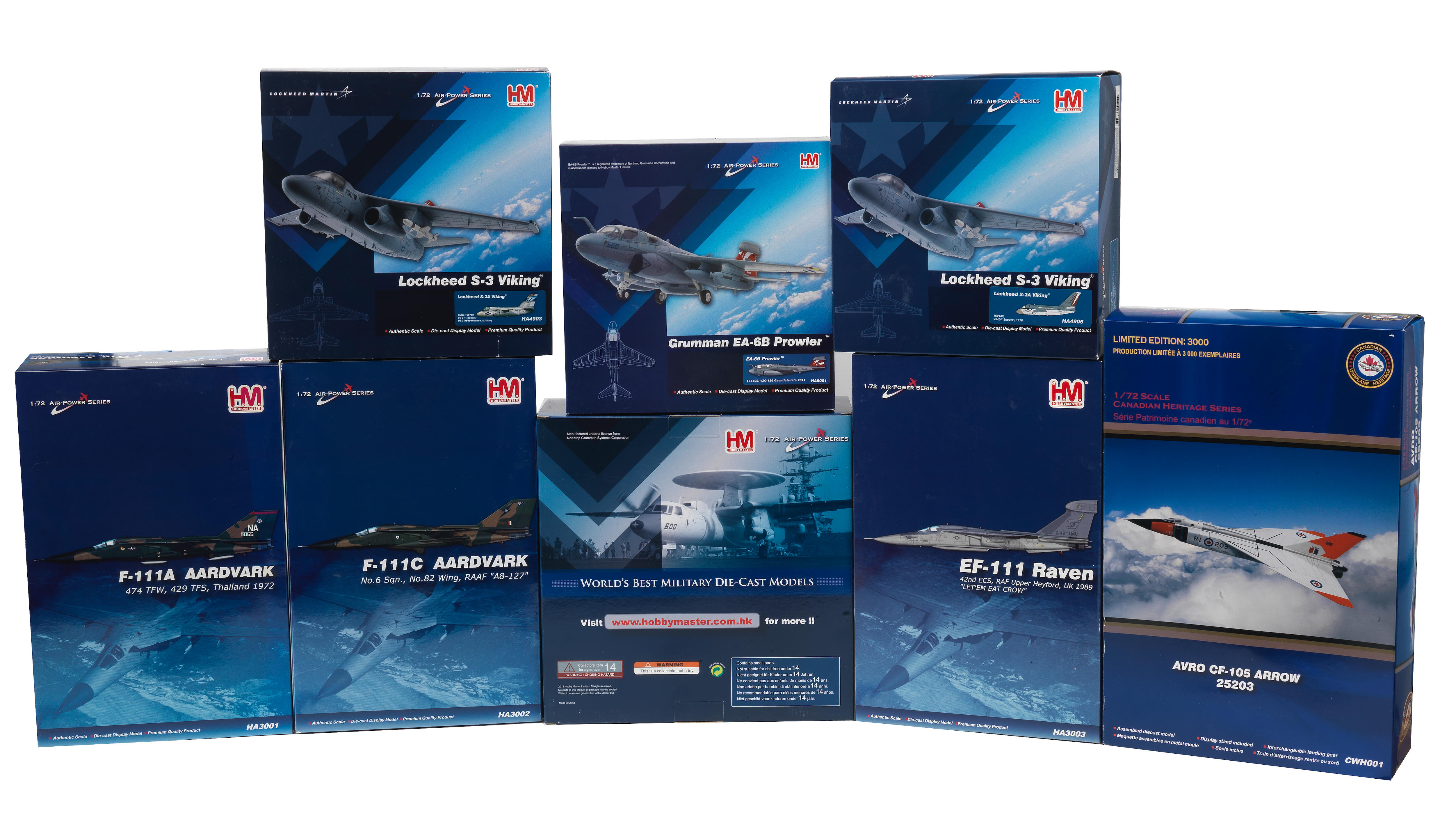 Appraisal: EIGHT SCALE BOXED MILITARY JET AIRCRAFT MODELS BY HOBBY MASTER