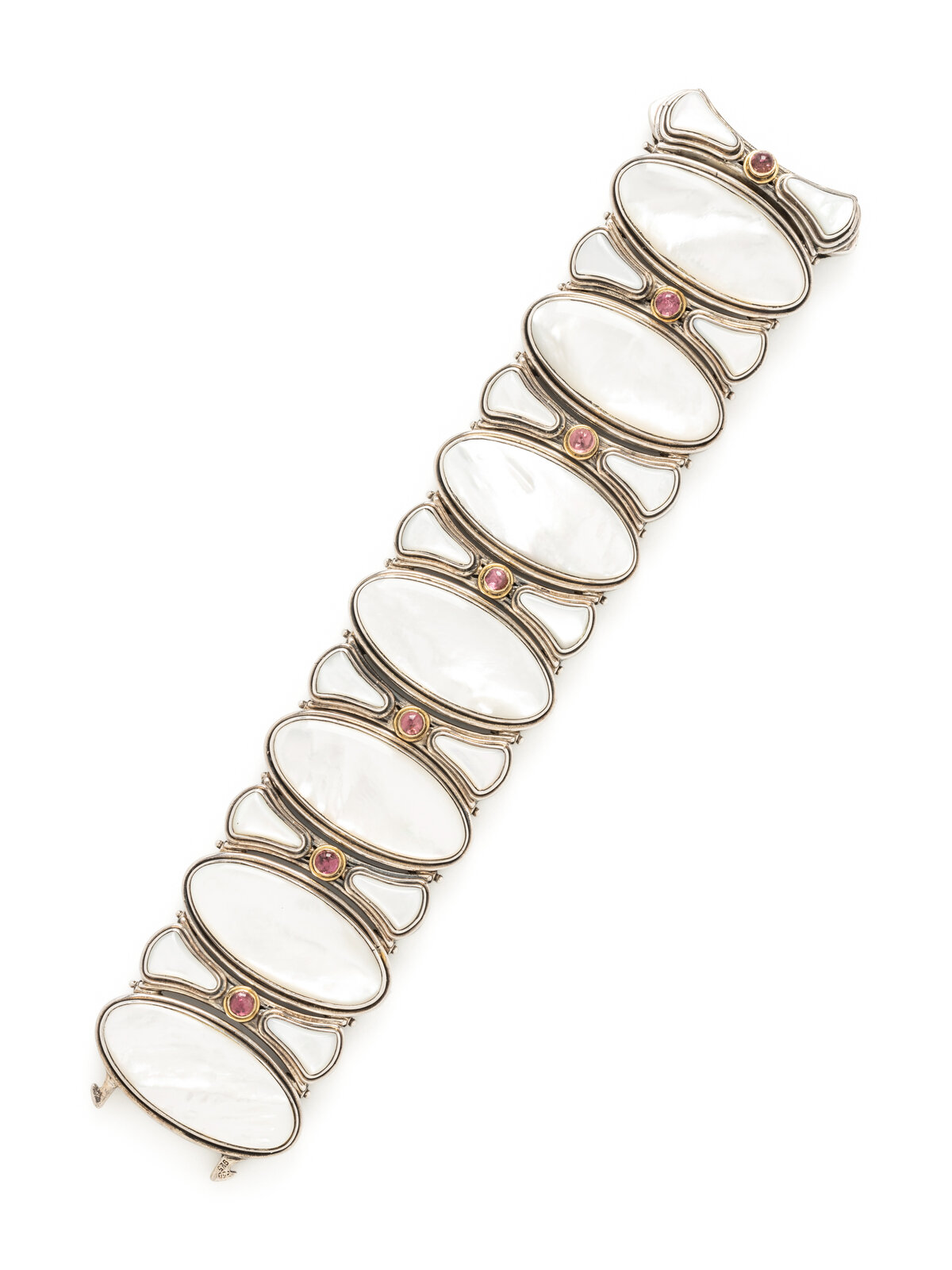 Appraisal: KONSTANTINO SILVER MOTHER-OF-PEARL AND PINK TOURMALINE BRACELET Mother-of-pearl and round