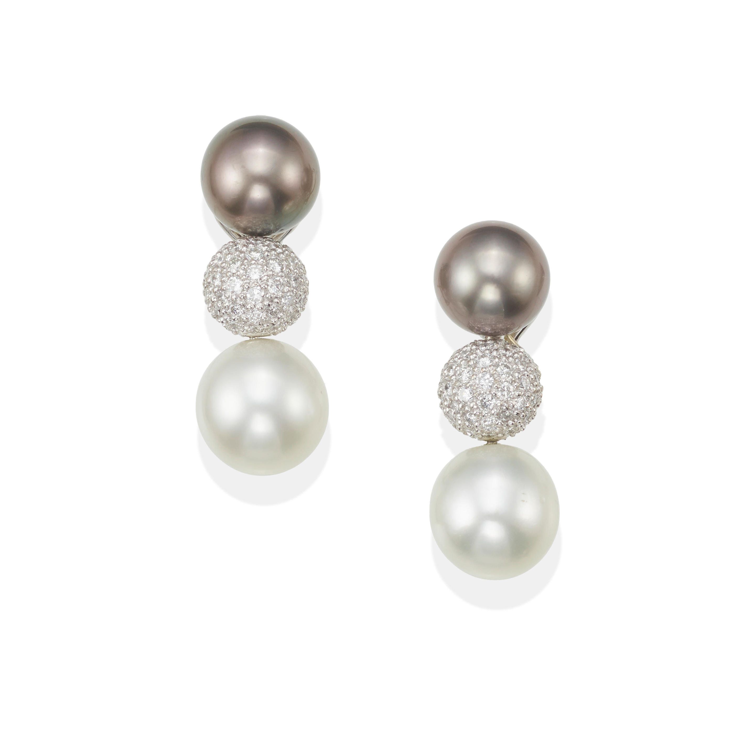 Appraisal: CELLINI A PAIR OF WHITE GOLD CULTURED PEARL AND DIAMOND