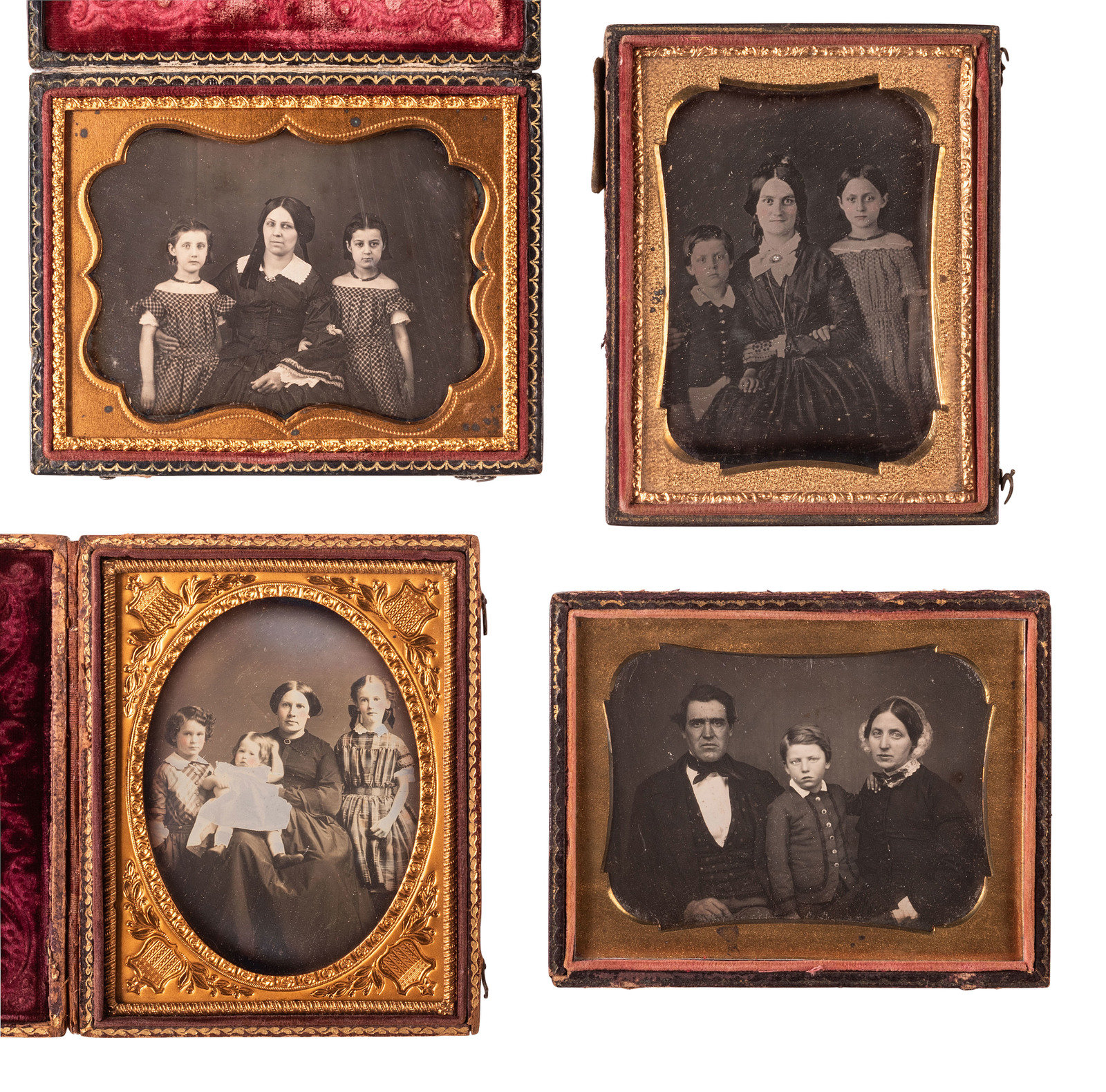 Appraisal: EARLY PHOTOGRAPHY quarter plate daguerreotypes of family pairs and groups