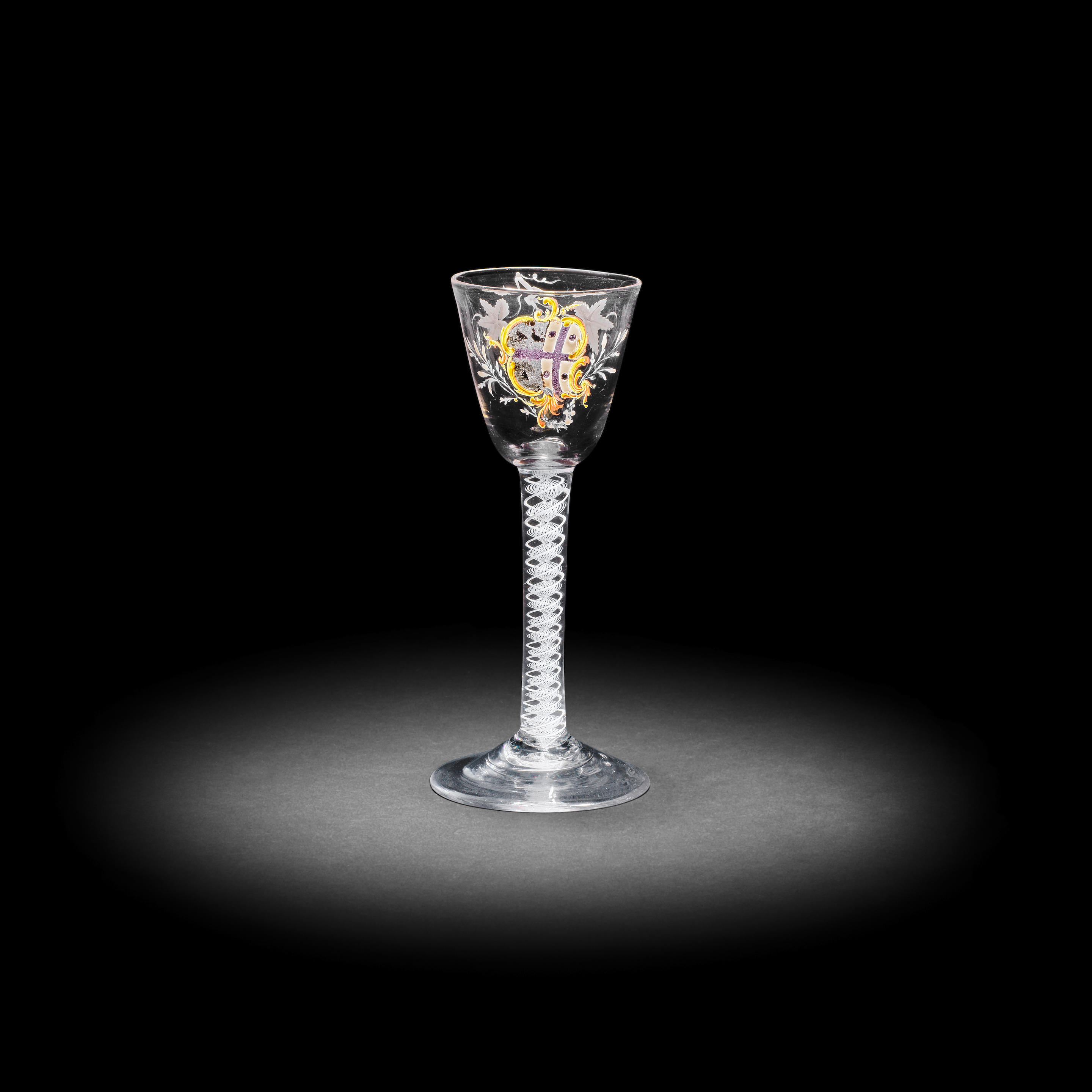 Appraisal: A VERY RARE BEILBY ENAMELLED ARMORIAL WINE GLASS CIRCA -