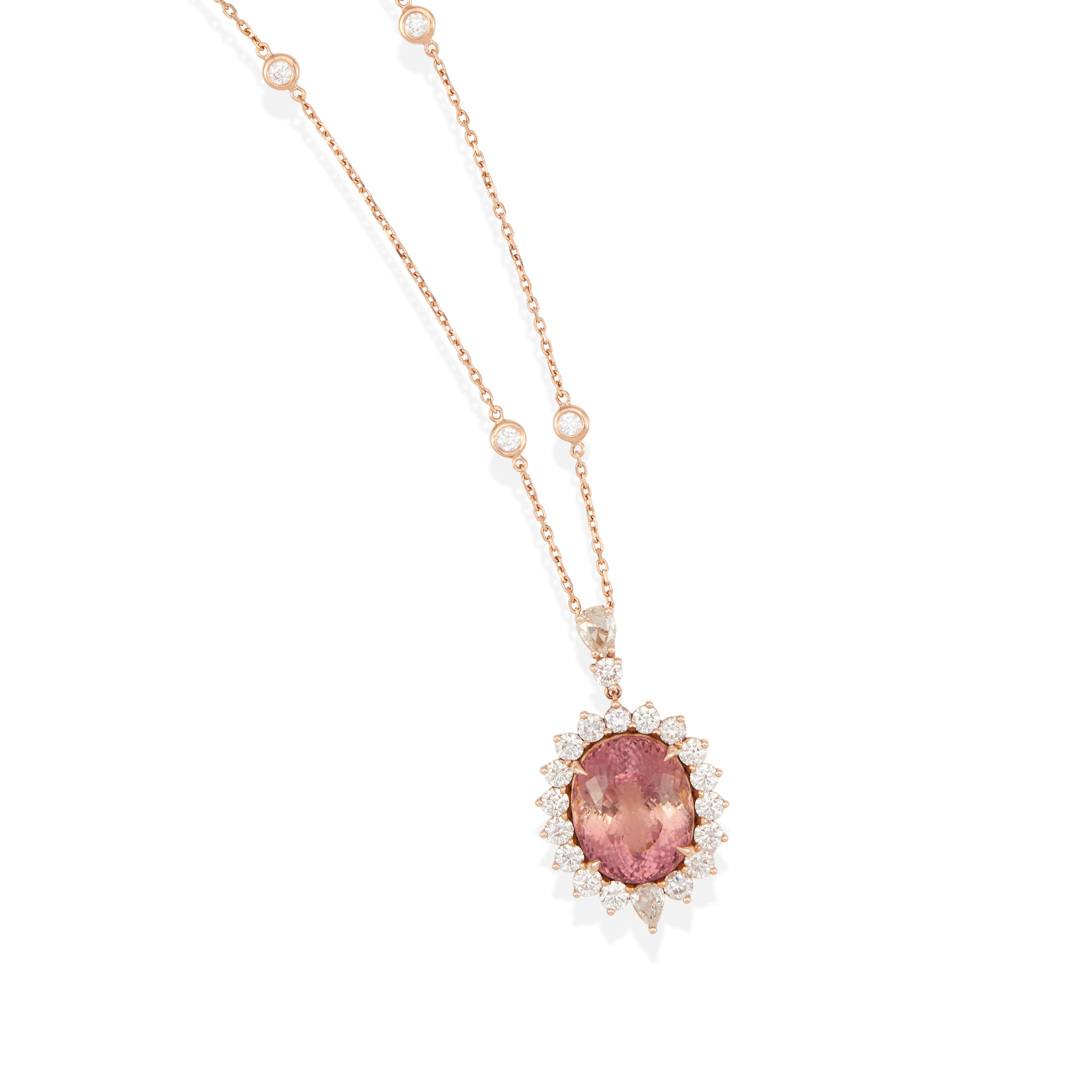 Appraisal: A ROSE GOLD PINK TOURMALINE AND DIAMOND PENDANT NECKLACE k