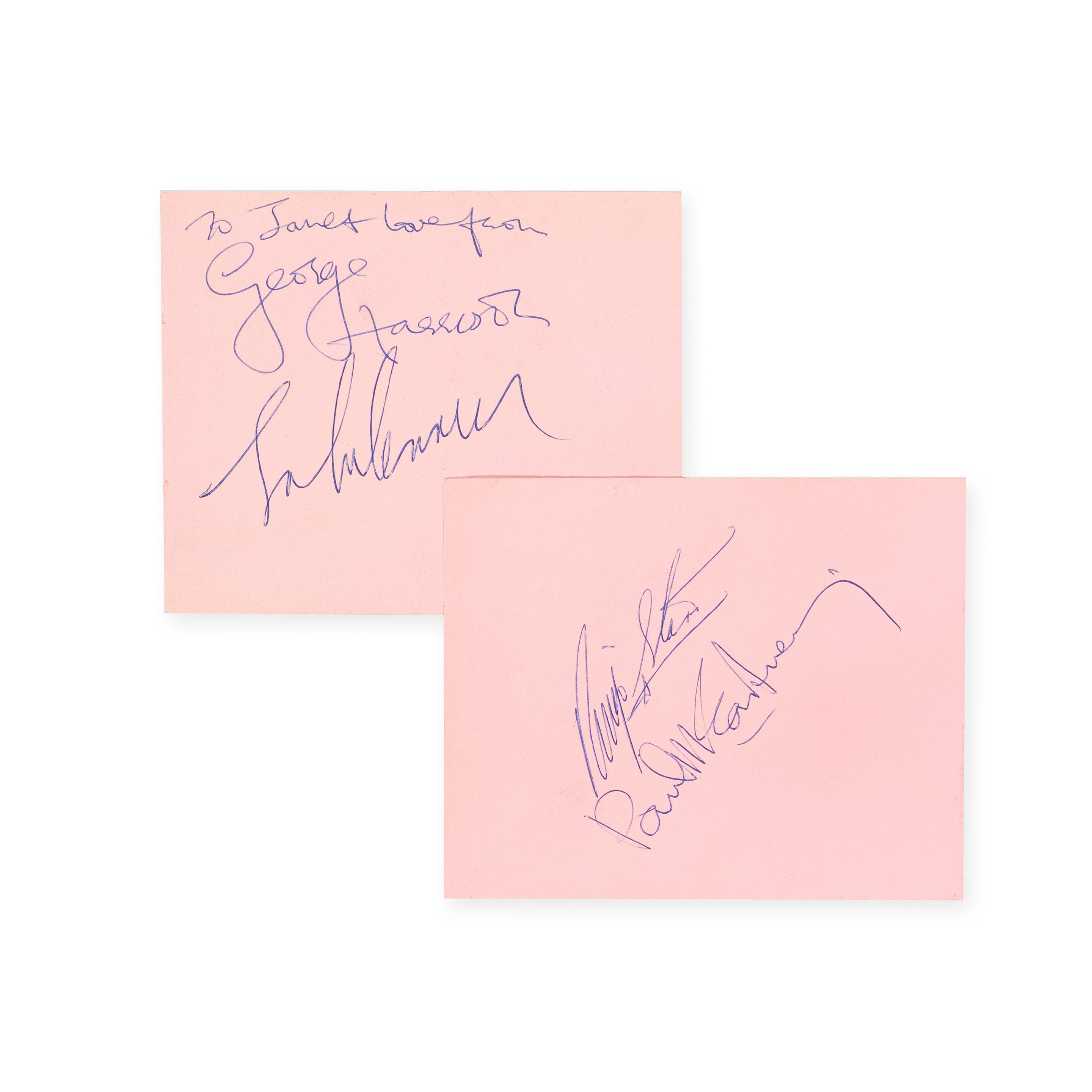 Appraisal: THE BEATLES A SET OF AUTOGRAPHS comprising two pink album