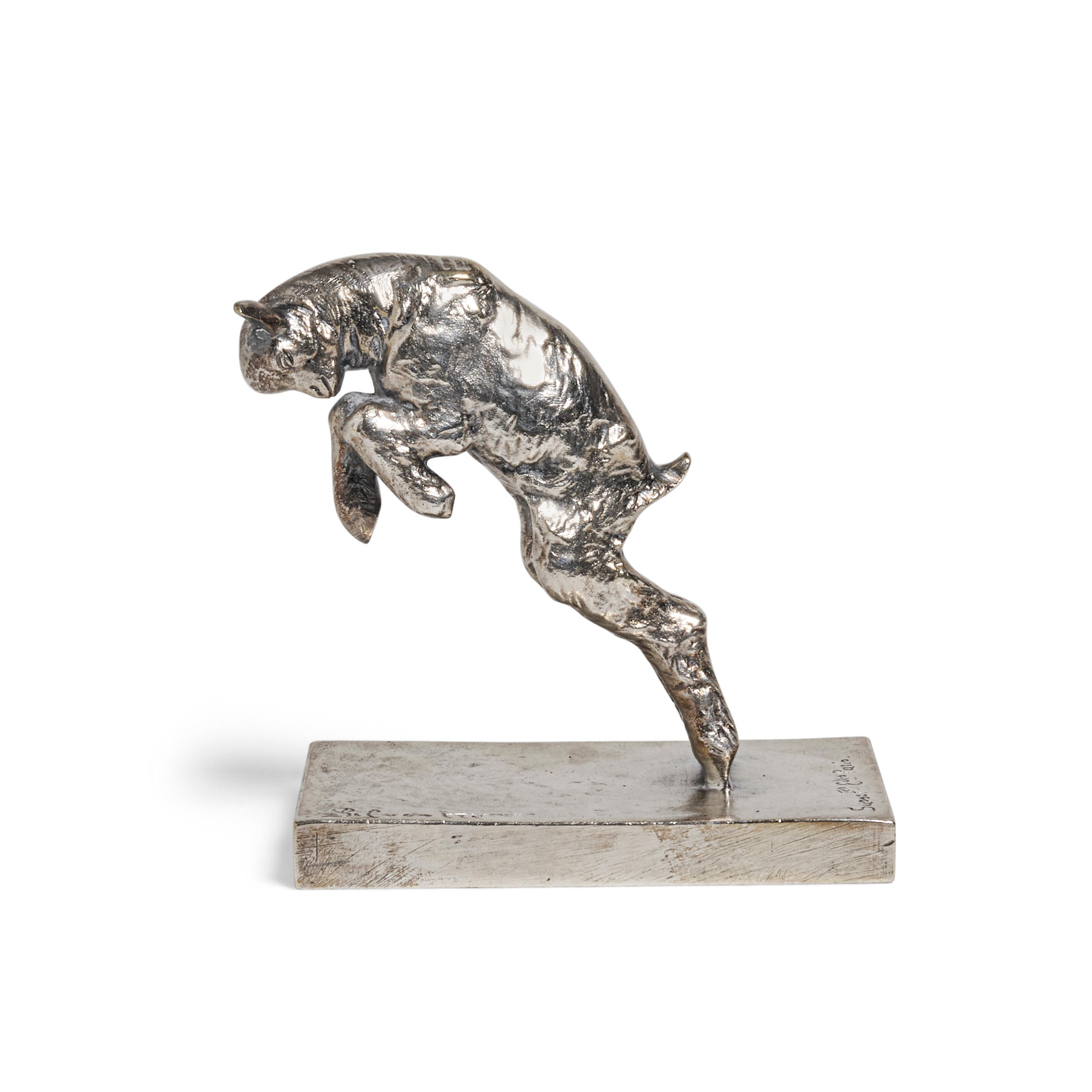 Appraisal: A FRENCH SILVERED BRONZE FIGURE BUTTING GOAT Victor Silvestre French