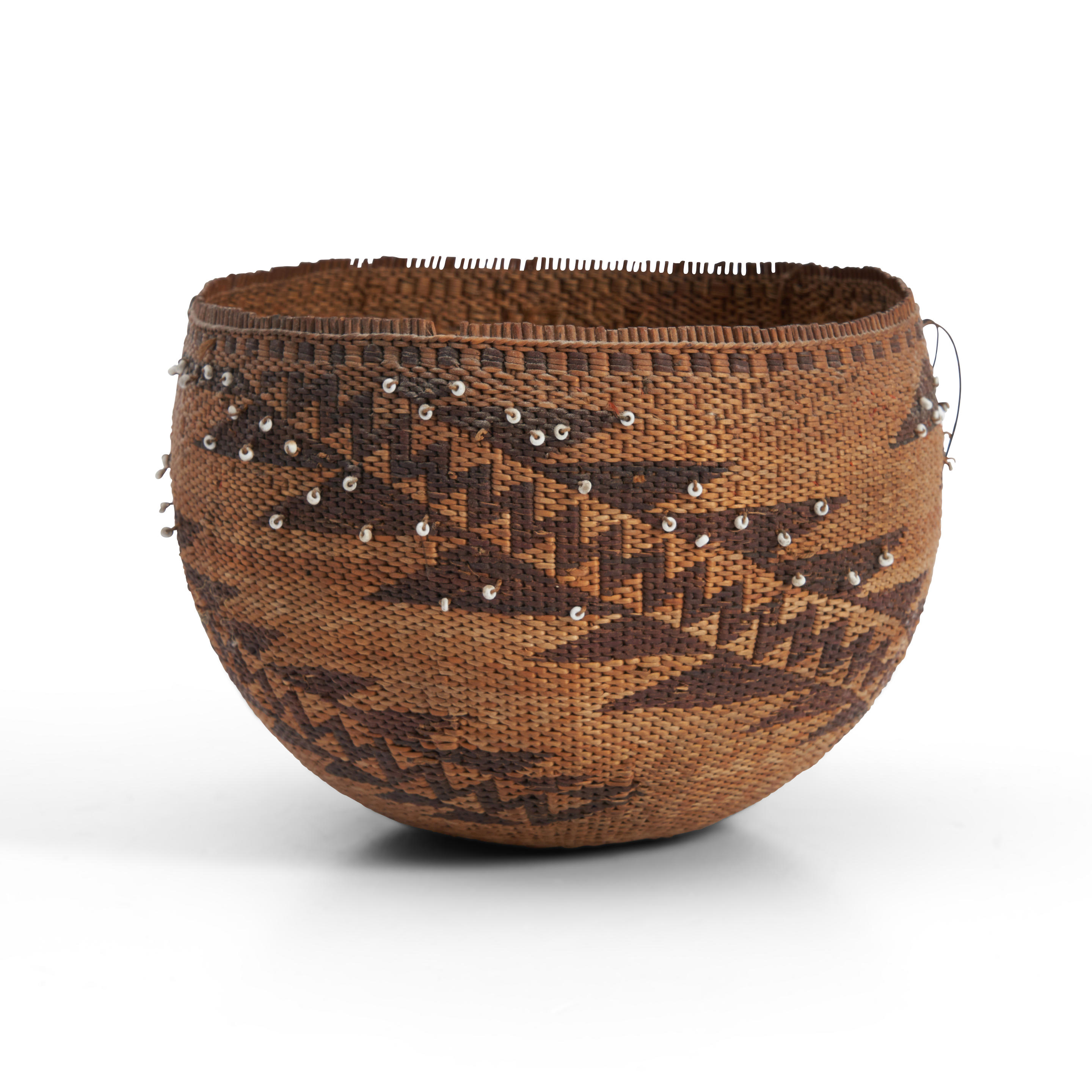 Appraisal: A SMALL POMO BEADED BASKET The bowl with a small