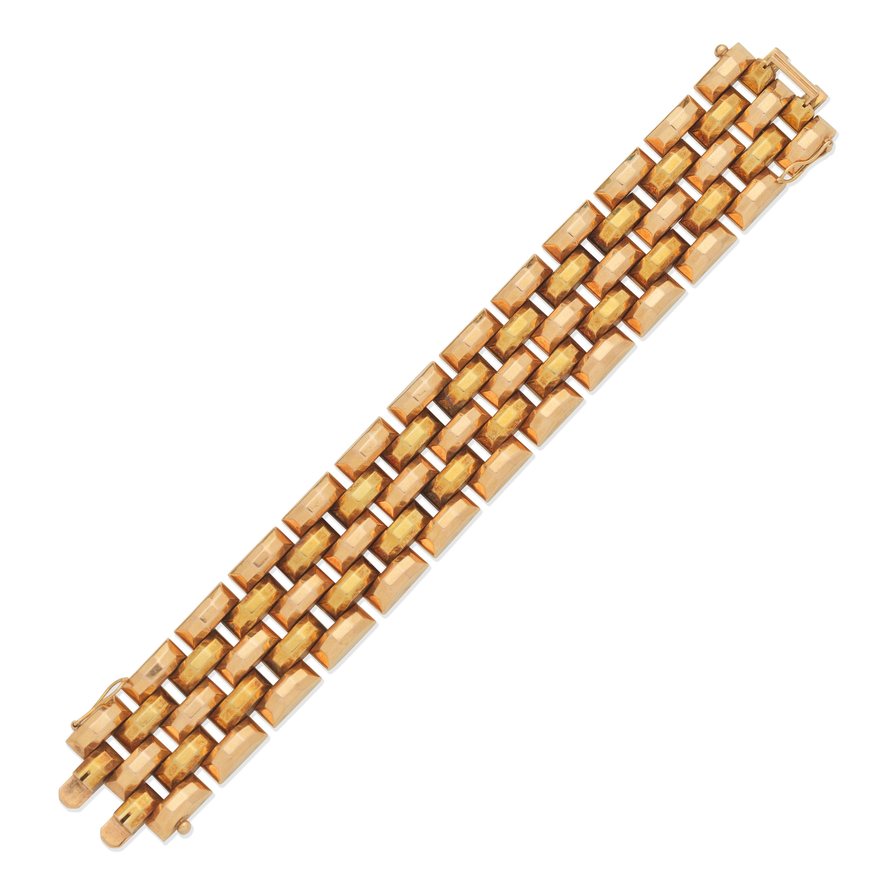 Appraisal: BRACELET Bicoloured of faceted brick-linking length cm