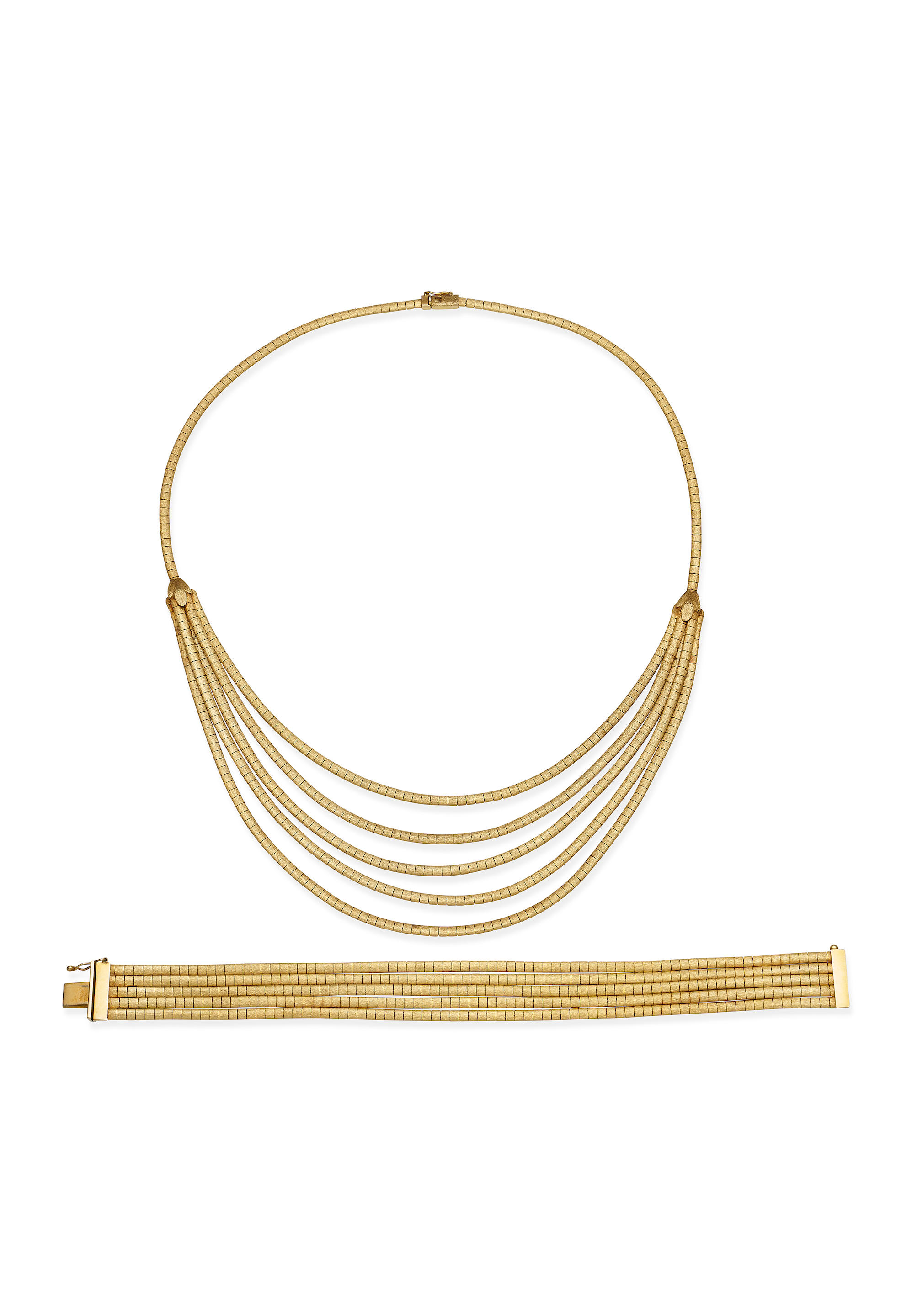 Appraisal: CT GOLD NECKLACE AND BRACELET SUITE Each designed as five