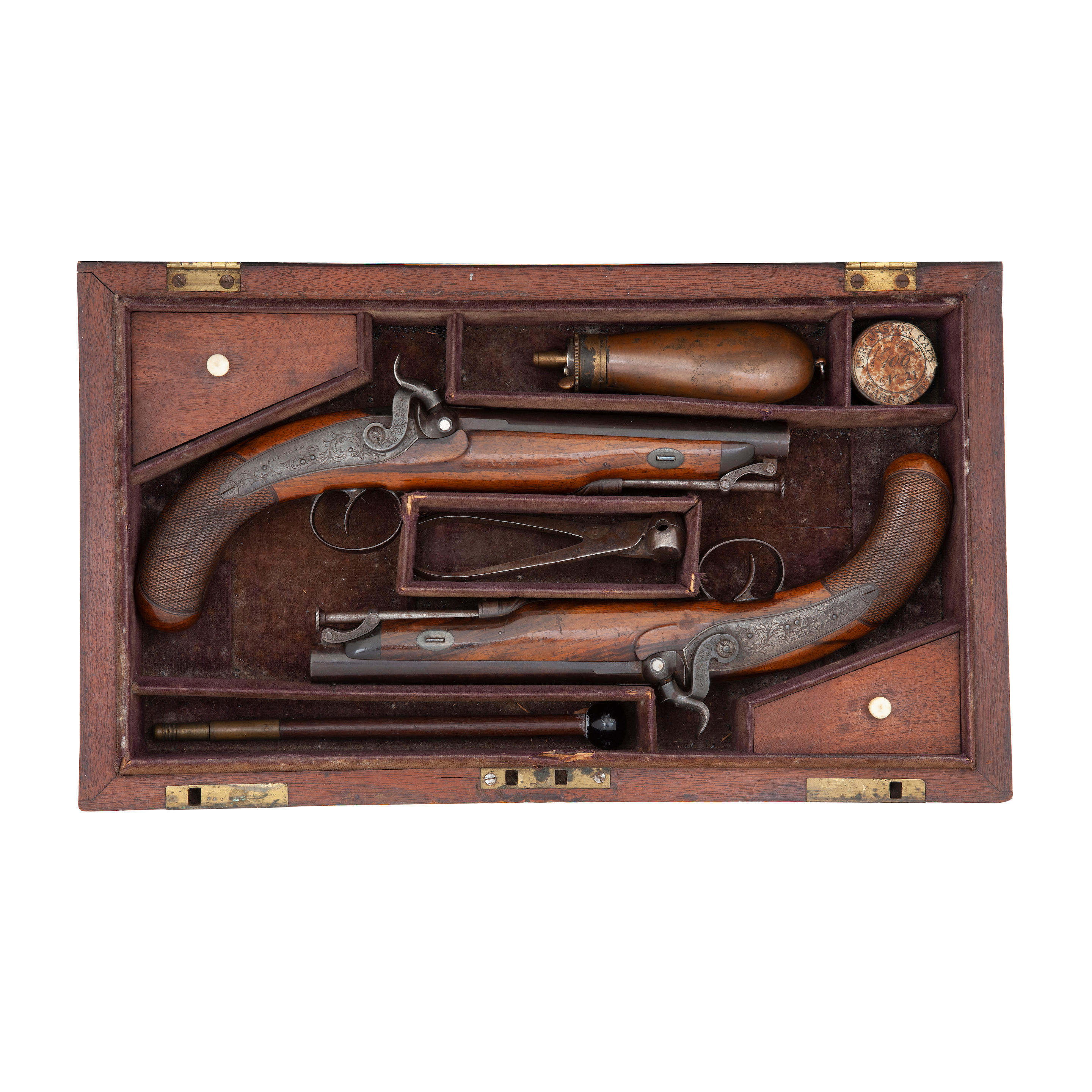 Appraisal: A CASED PAIR OF -BORE PERCUSSION TRAVELLING PISTOLS BY SPENCER