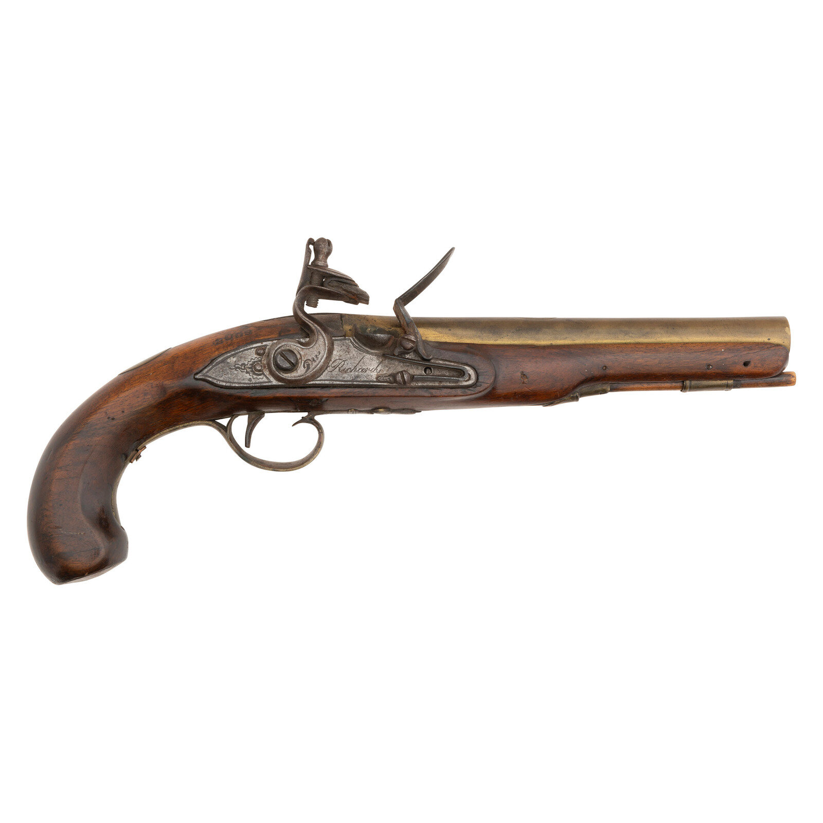 Appraisal: English Brass Barreled Flintlock Pistol by Richards caliber pinned round