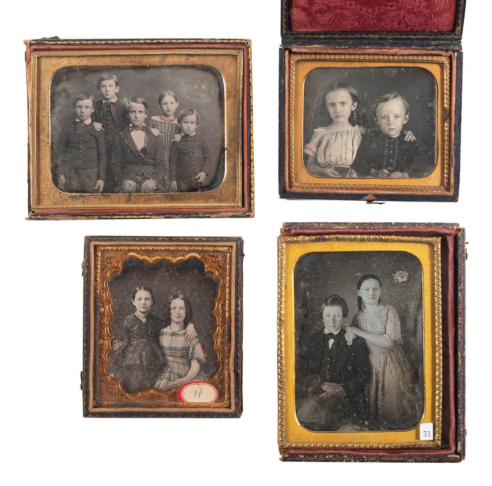 Appraisal: EARLY PHOTOGRAPHY A group of daguerreotype portraits of siblings including