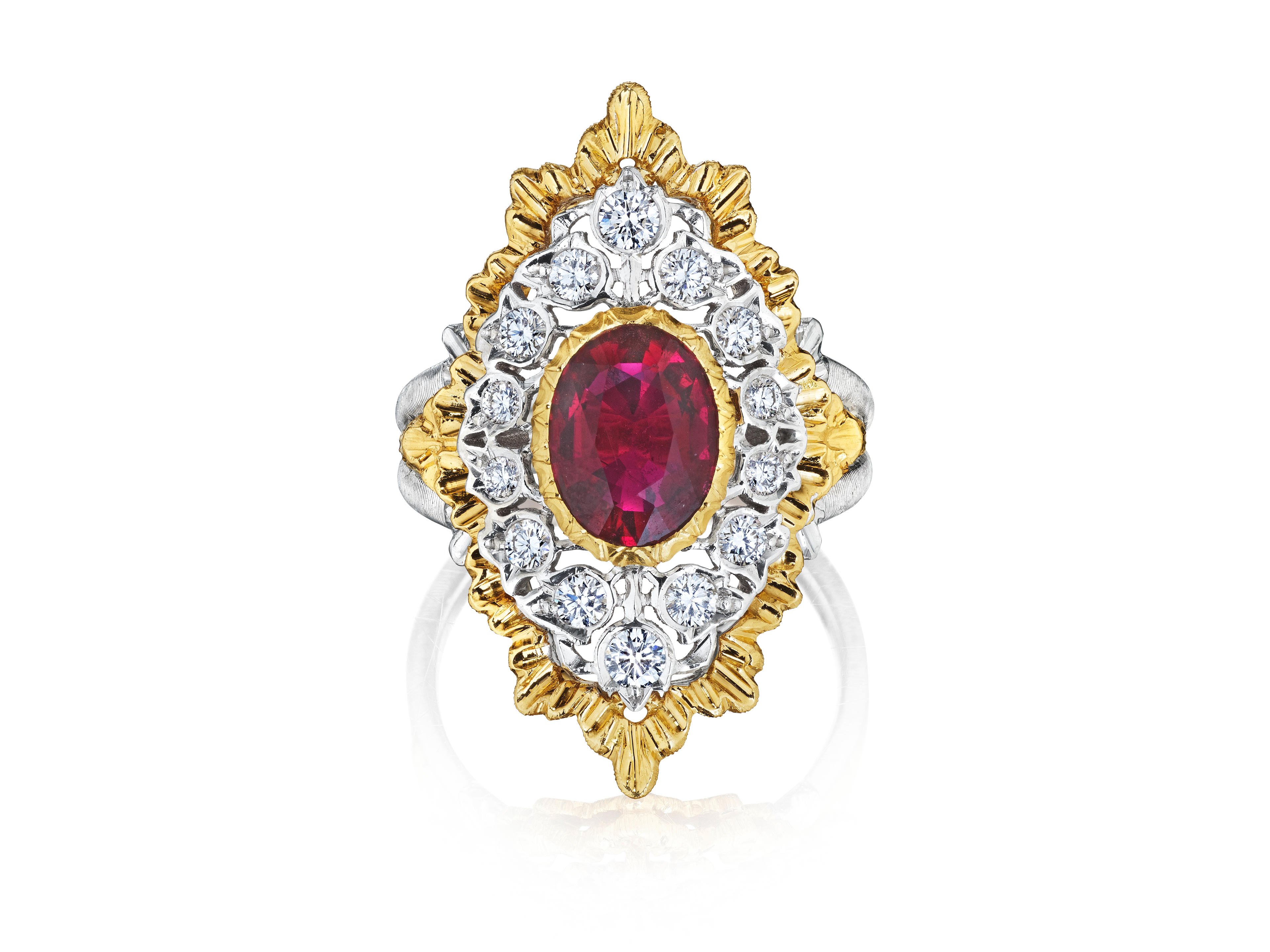 Appraisal: BUCCELLATI AN K BICOLOR GOLD RUBELLITE AND DIAMOND RING Centering