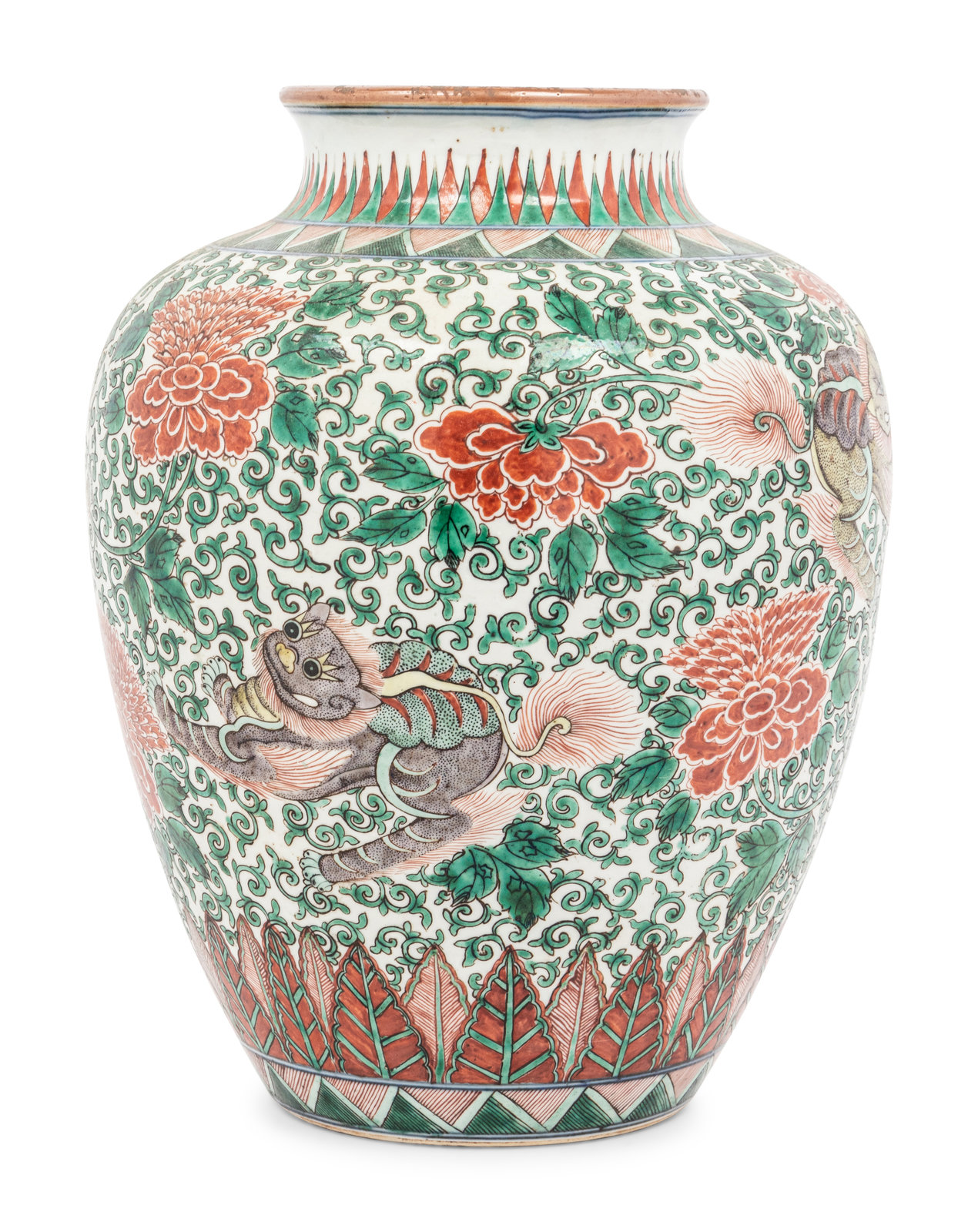 Appraisal: A Chinese Wucai Porcelain Jar QING DYNASTY - the baluster