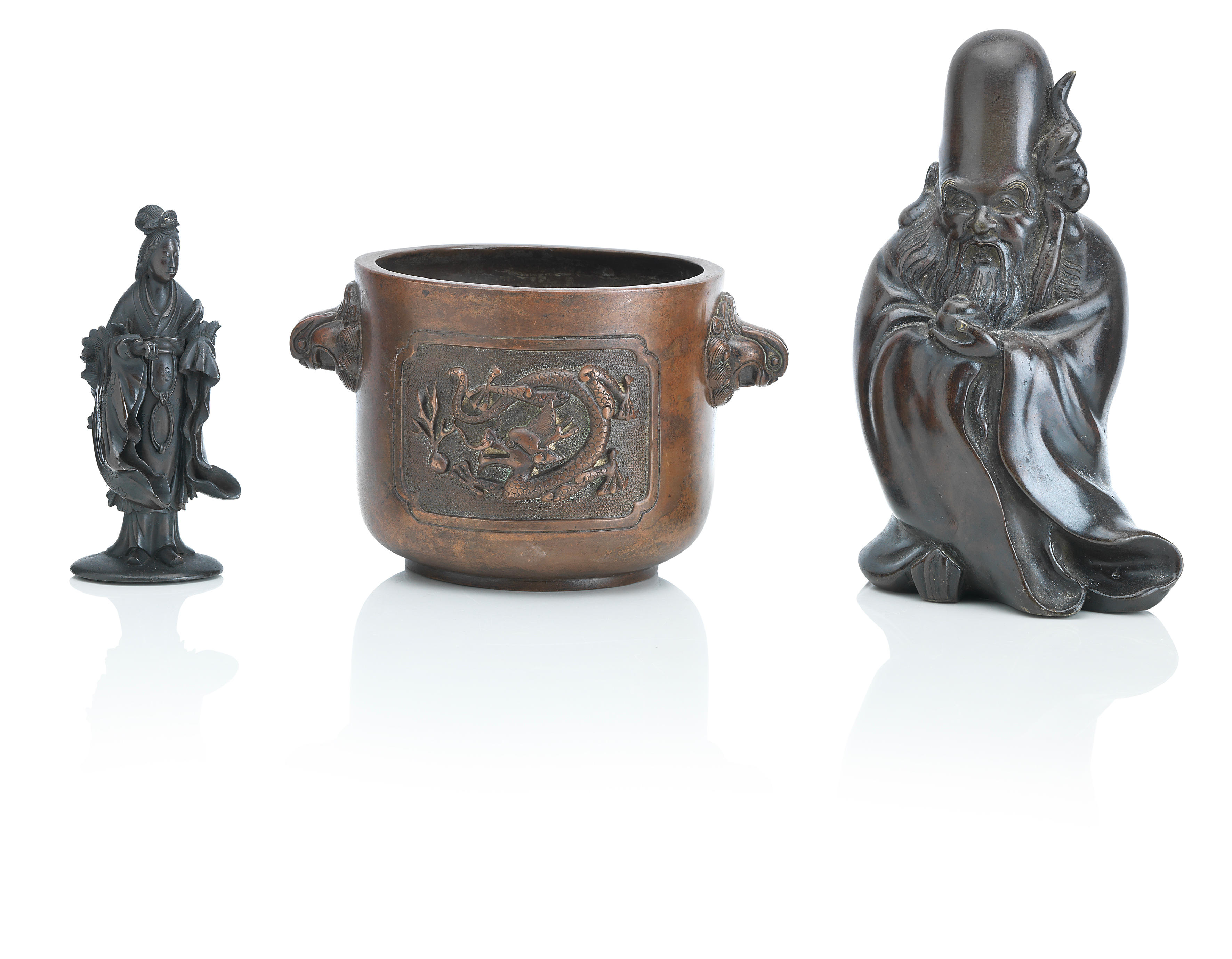 Appraisal: A CHINESE BRONZE CENSER Cast with panels of dragons chasing