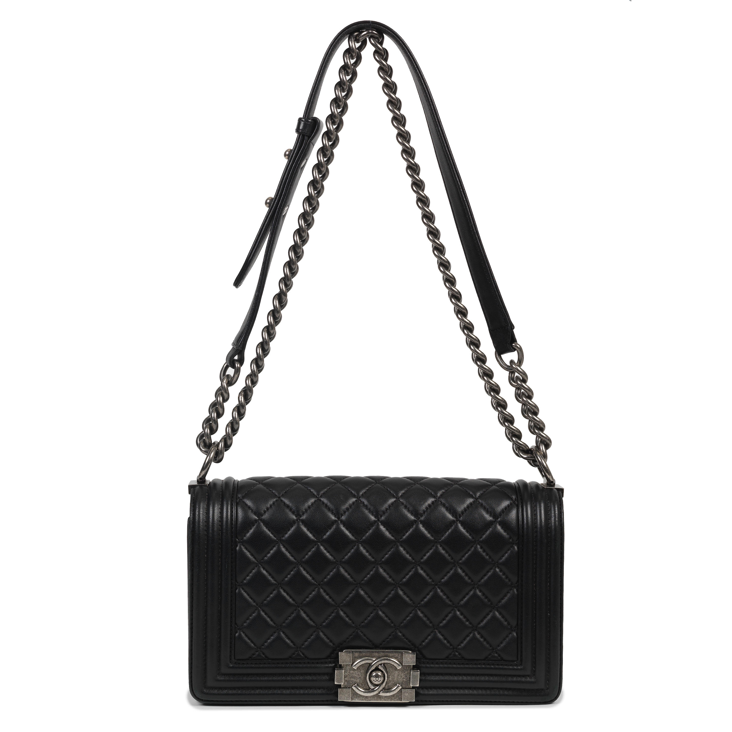 Appraisal: KARL LAGERFELD FOR CHANEL A BLACK QUILTED LAMBSKIN MEDIUM BOY