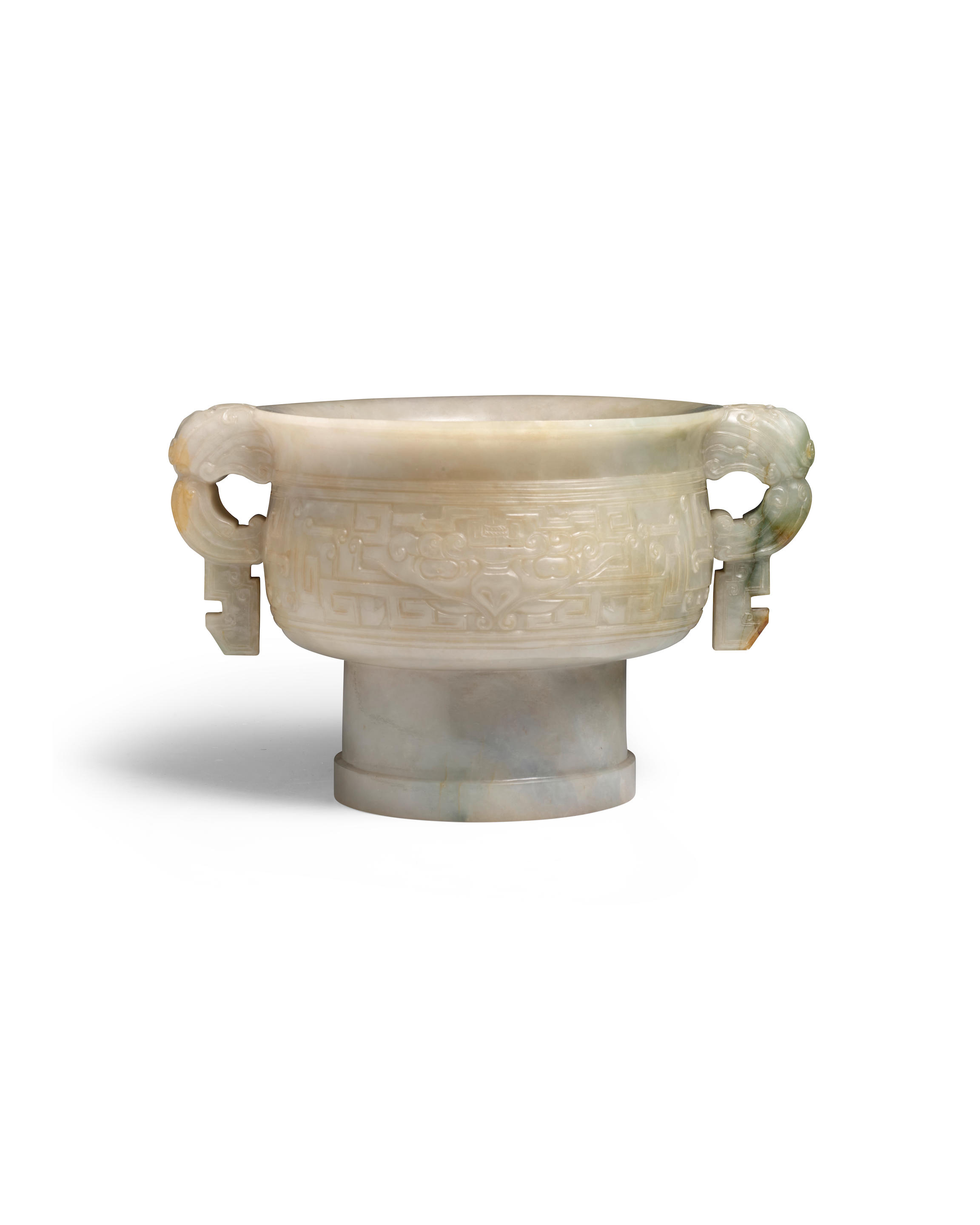 Appraisal: A LARGE JADEITE HIGH-FOOTED CENSER GUI Late Qing Dynasty Raised