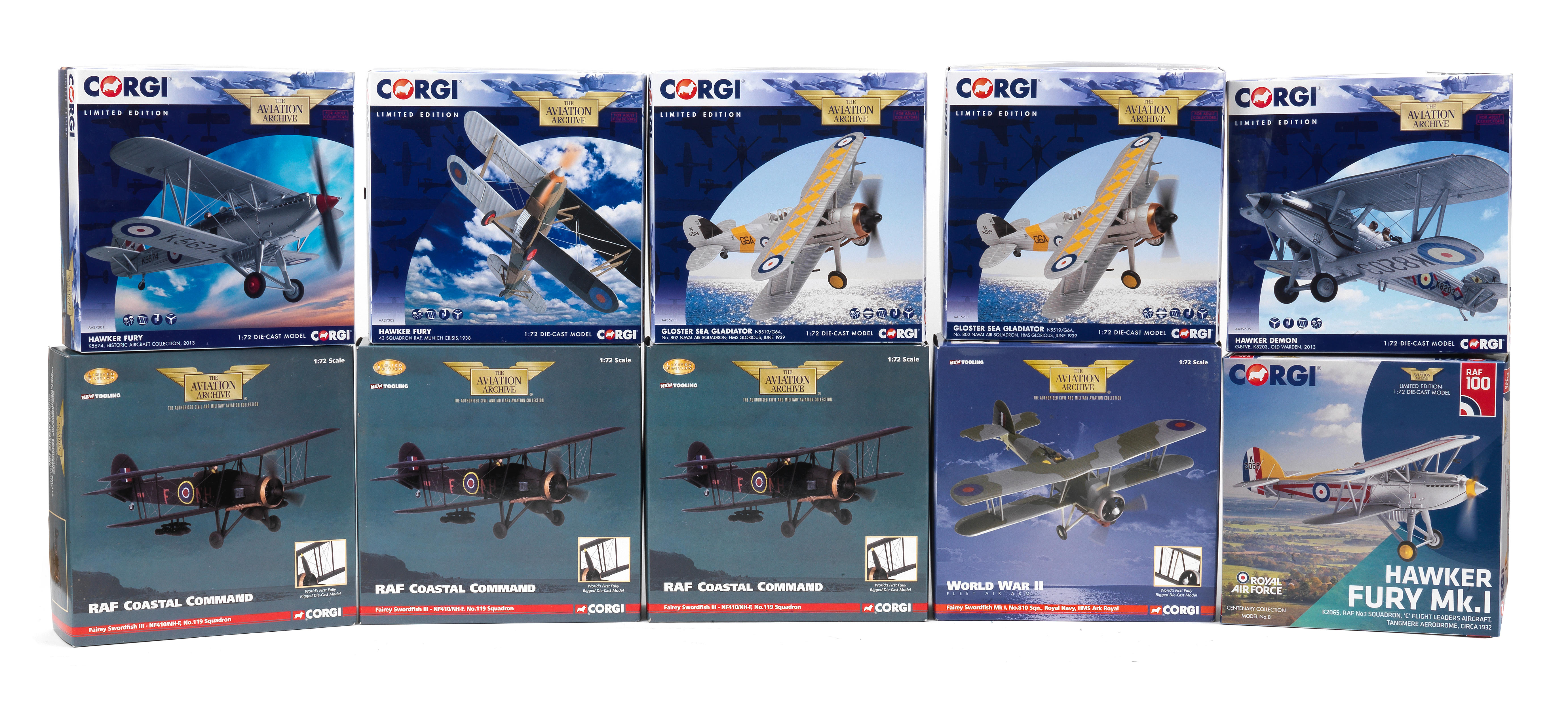 Appraisal: TEN BOXED SCALE DIE-CAST METAL MODEL S- S BRITISH BIPLANES